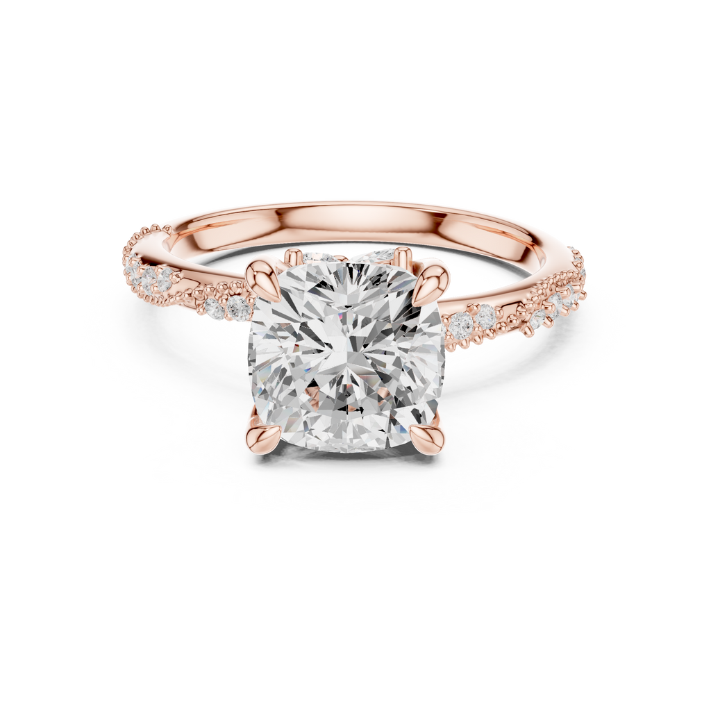 Cushion Cut Diamond Twisted Pavé Engagement Ring