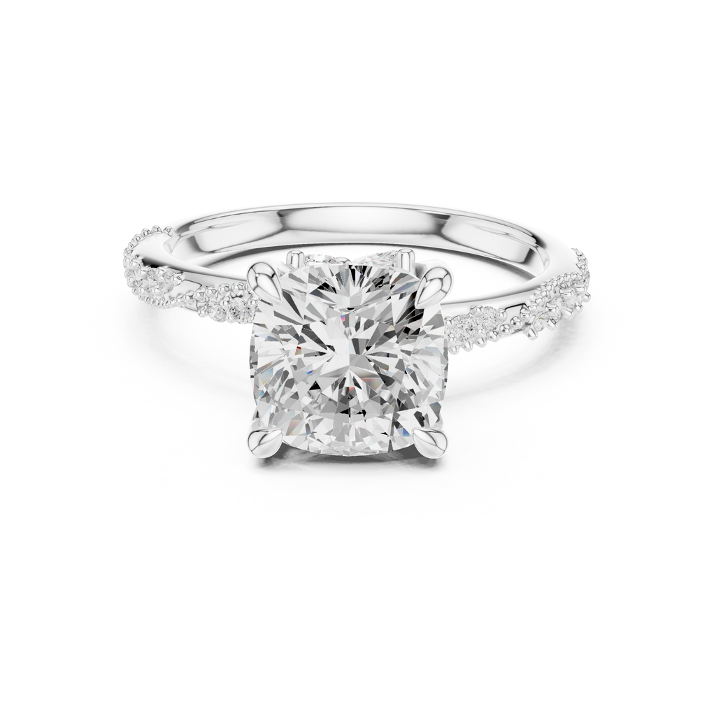 Cushion Cut Diamond Twisted Pavé Engagement Ring