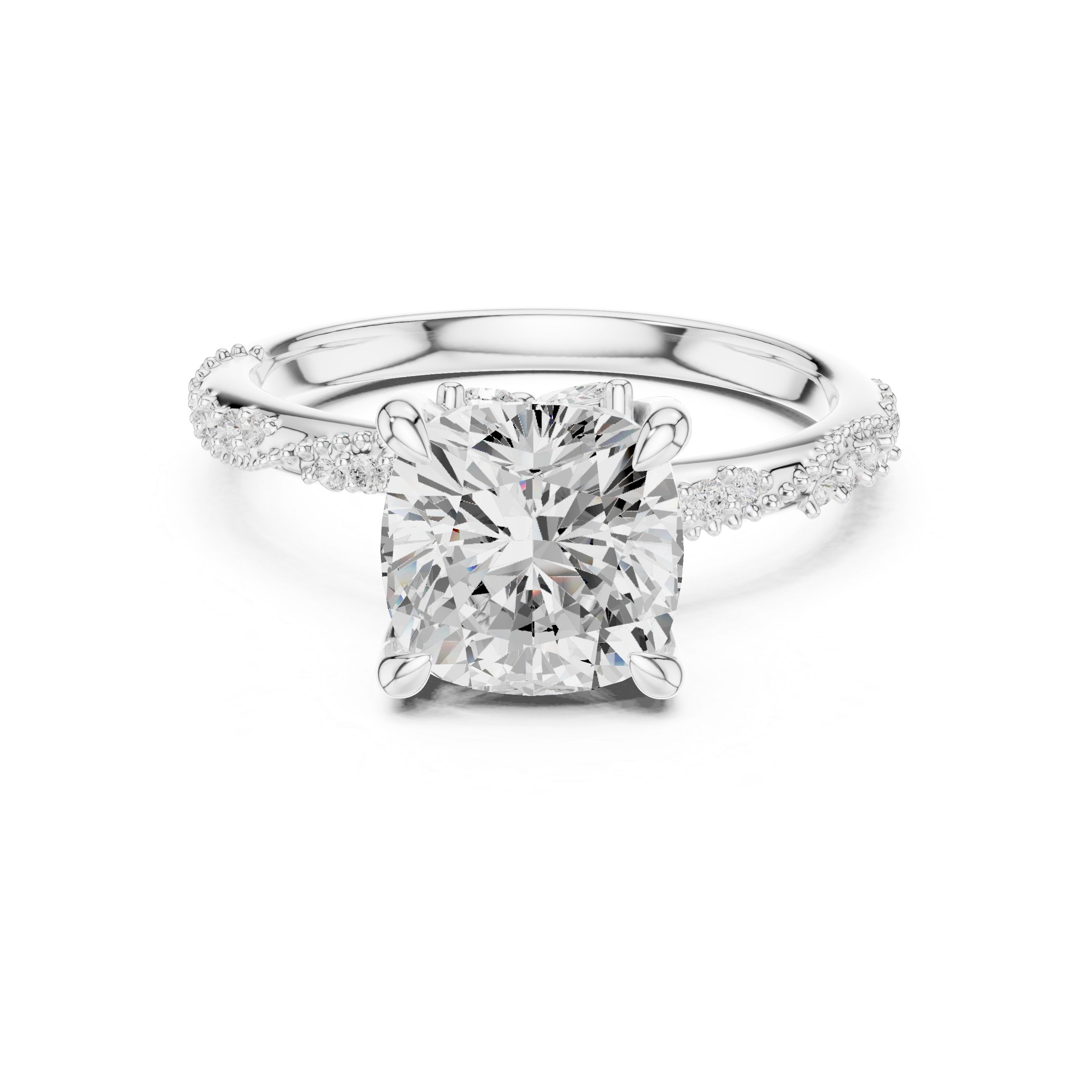 Cushion Cut Diamond Twisted Pavé Engagement Ring