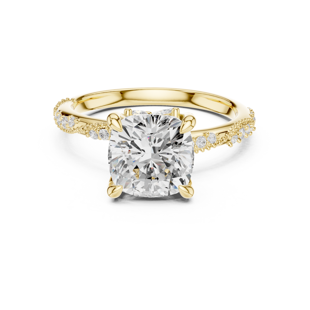 Cushion Cut Diamond Twisted Pavé Engagement Ring