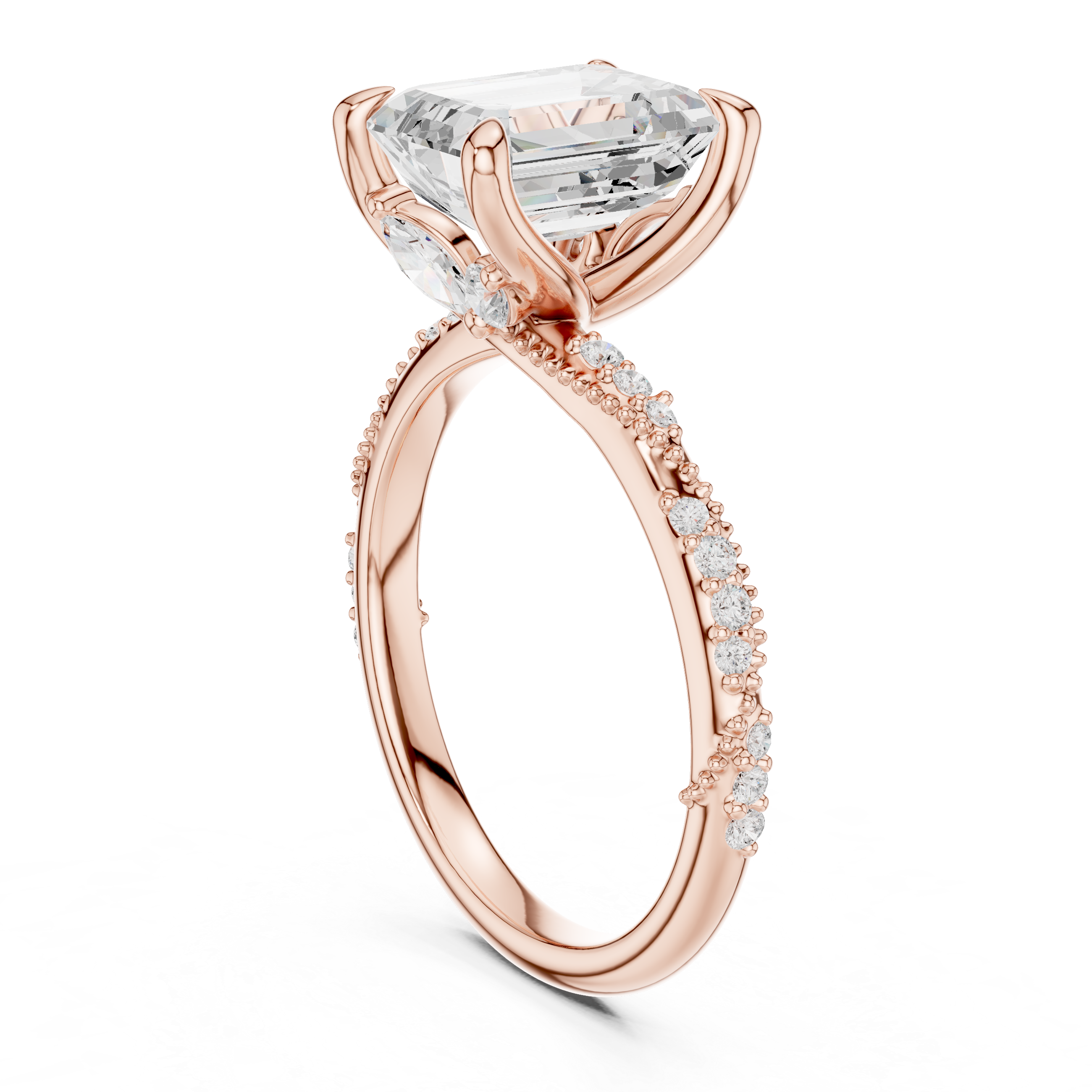 2.93 CT Emerald Cut Diamond Engagement Ring with Hidden Marquise Accents