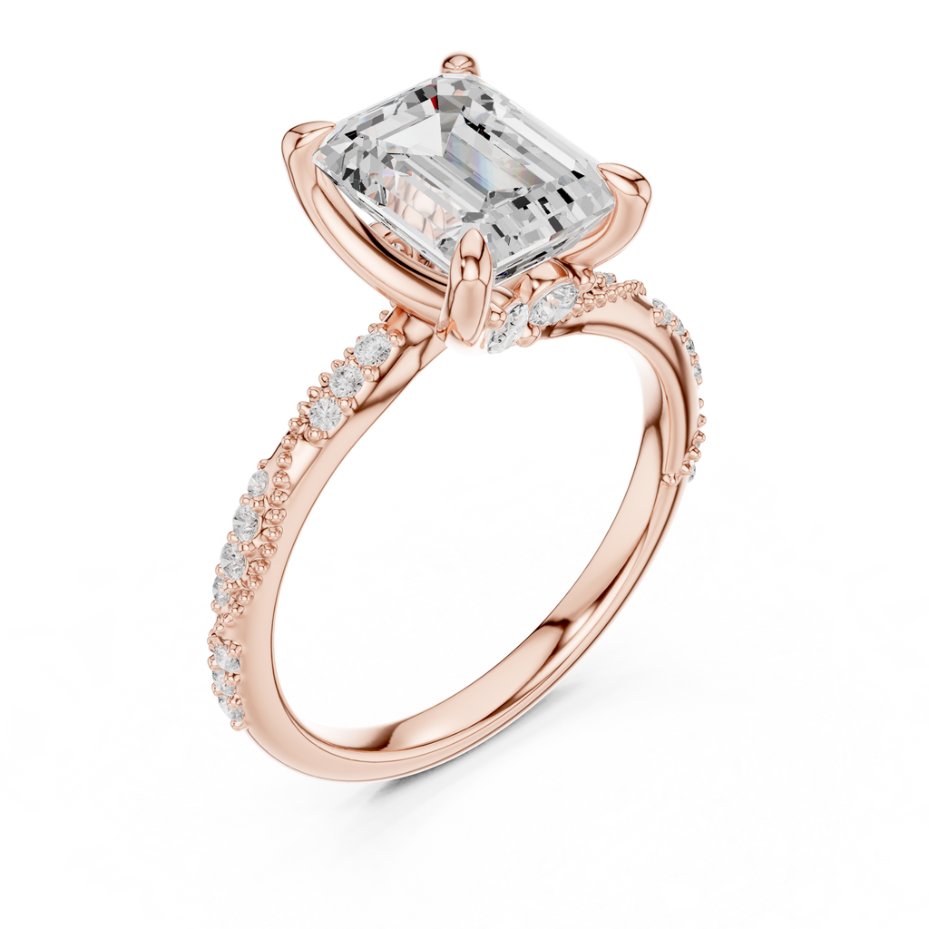Emerald Cut Diamond Twisted Pavé Engagement Ring