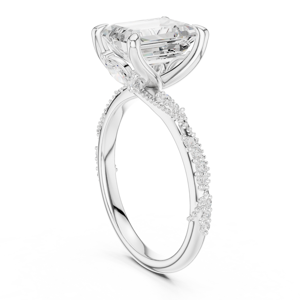 2.93 CT Emerald Cut Diamond Engagement Ring with Hidden Marquise Accents