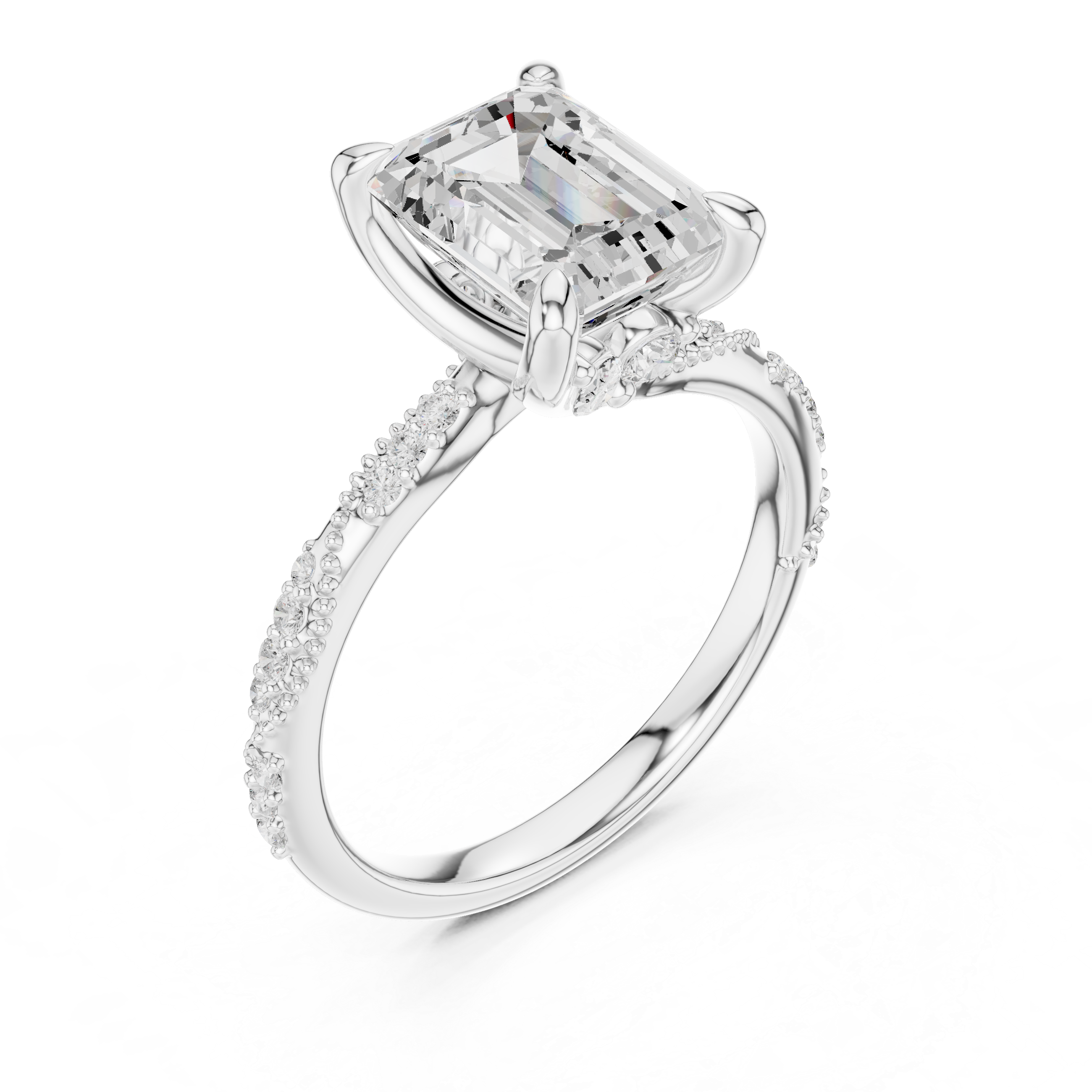Emerald Cut Diamond Twisted Pavé Engagement Ring