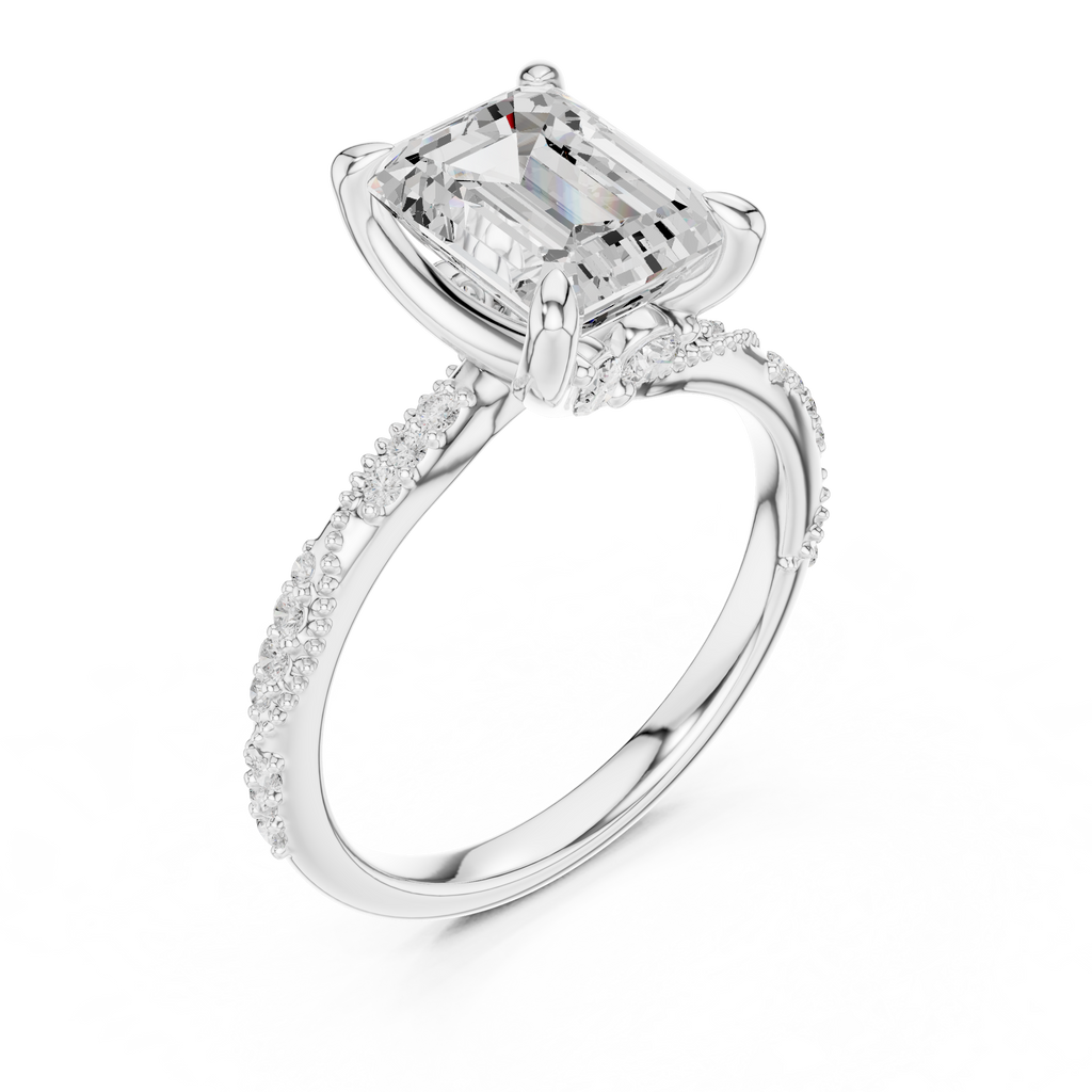 2.93 CT Emerald Cut Diamond Engagement Ring with Hidden Marquise Accents