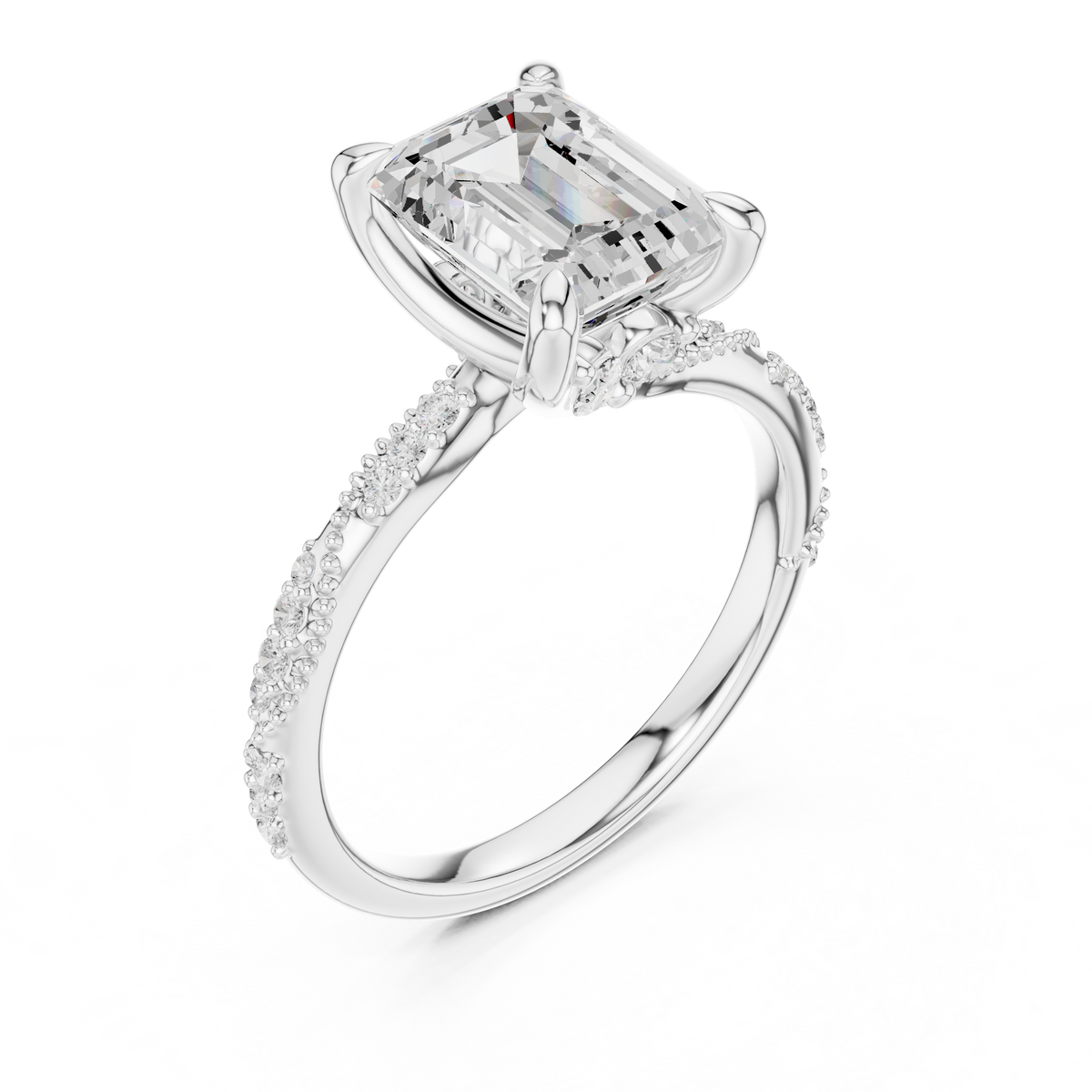 Emerald Cut Diamond Engagement Ring with Hidden Marquise Accents – view 3 of 12, lab grown diamond ring | Jewelix Atelier