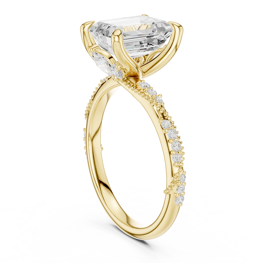 2.93 CT Emerald Cut Diamond Engagement Ring with Hidden Marquise Accents