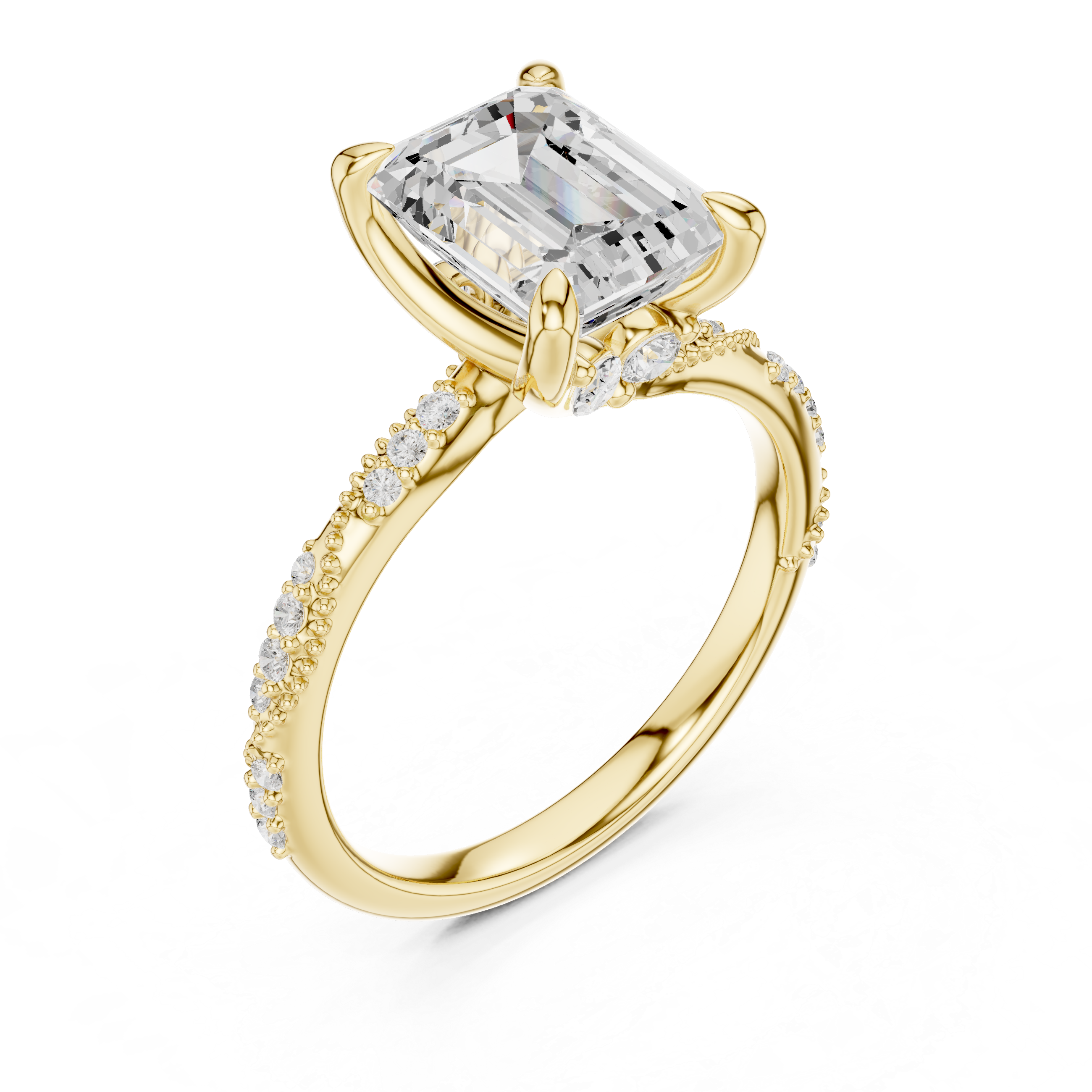 Emerald Cut Diamond Twisted Pavé Engagement Ring