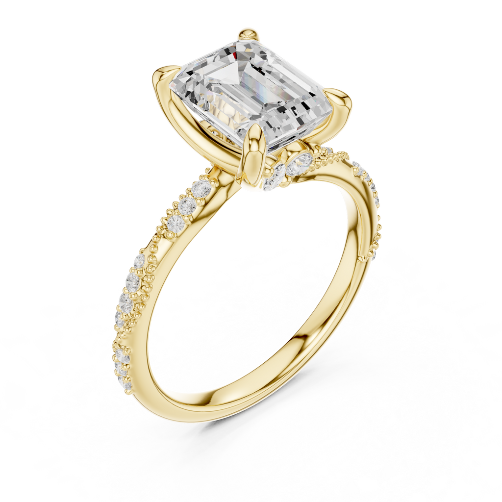 2.93 CT Emerald Cut Diamond Engagement Ring with Hidden Marquise Accents