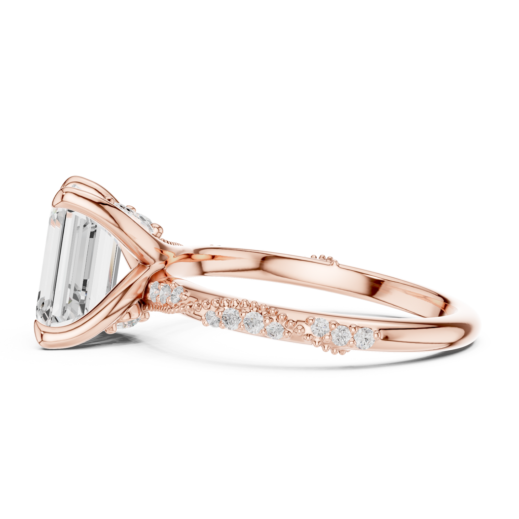 Emerald Cut Diamond Twisted Pavé Engagement Ring
