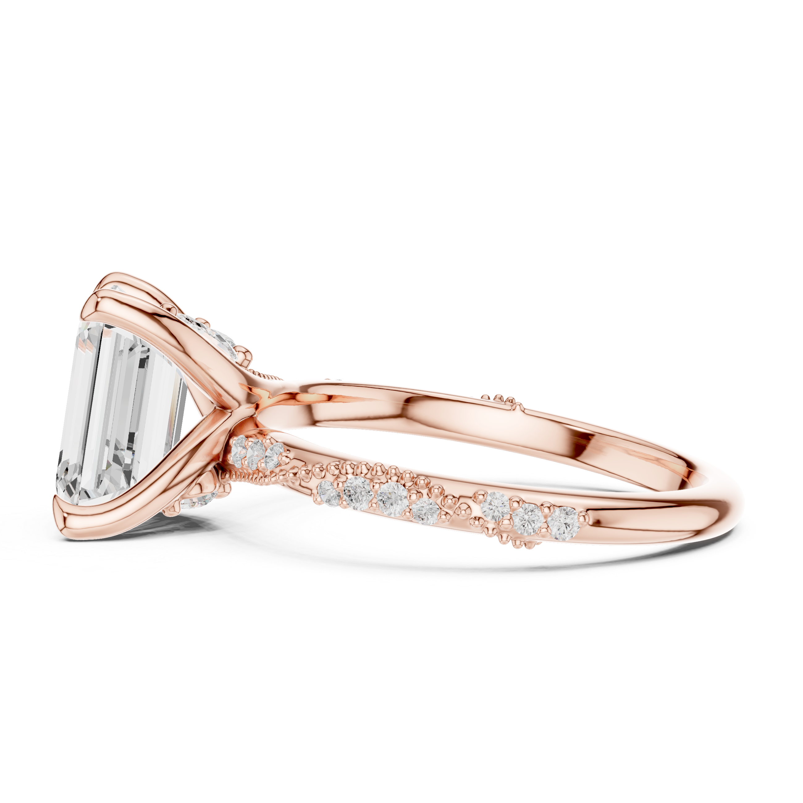 2.93 CT Emerald Cut Diamond Engagement Ring with Hidden Marquise Accents