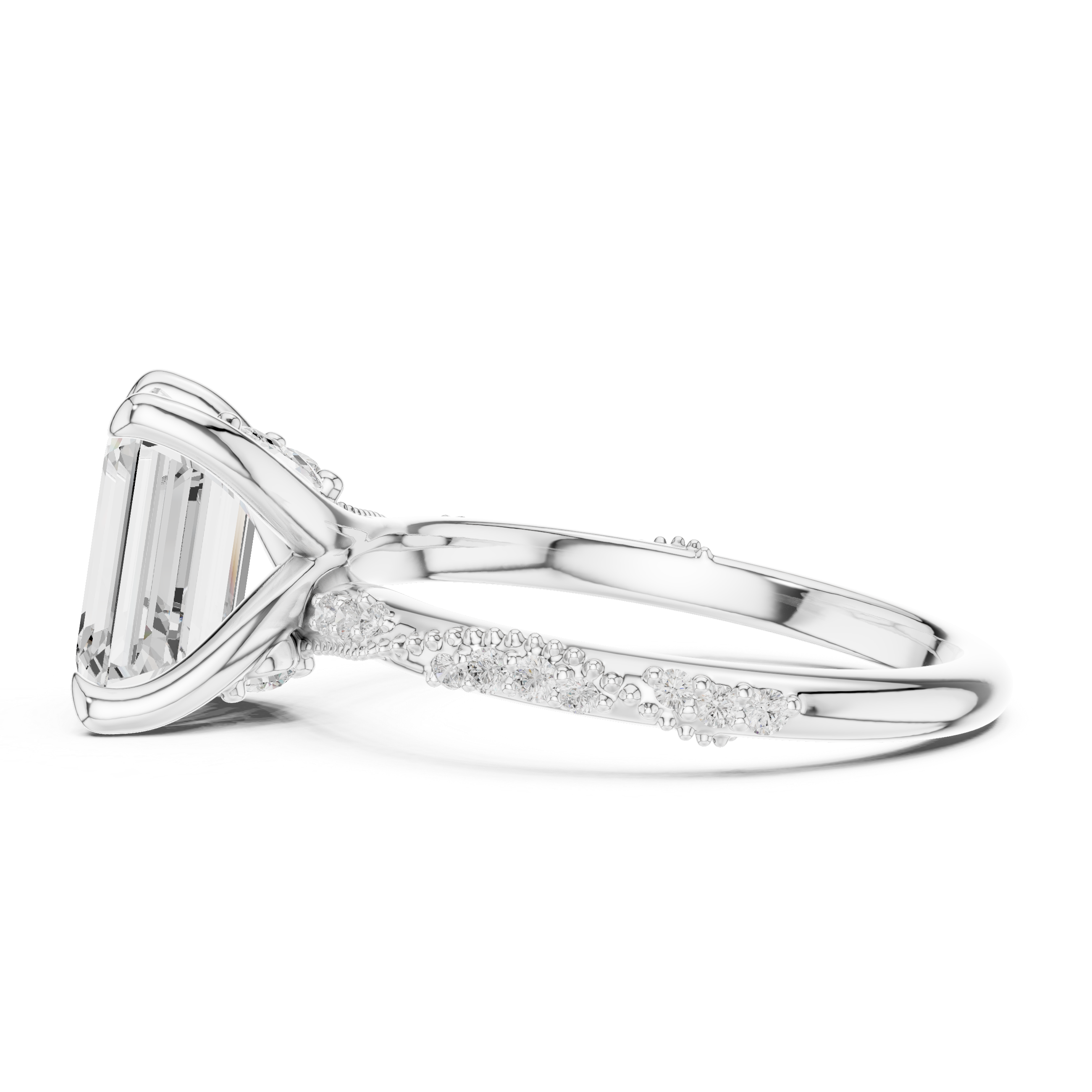Emerald Cut Diamond Twisted Pavé Engagement Ring
