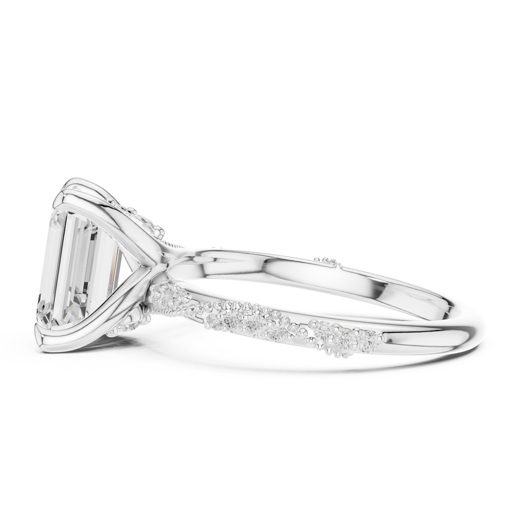 2.93 CT Emerald Cut Diamond Engagement Ring with Hidden Marquise Accents