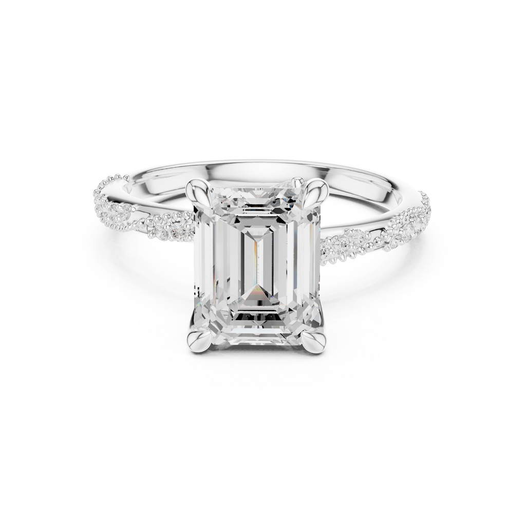 Emerald Cut Diamond Twisted Pavé Engagement Ring