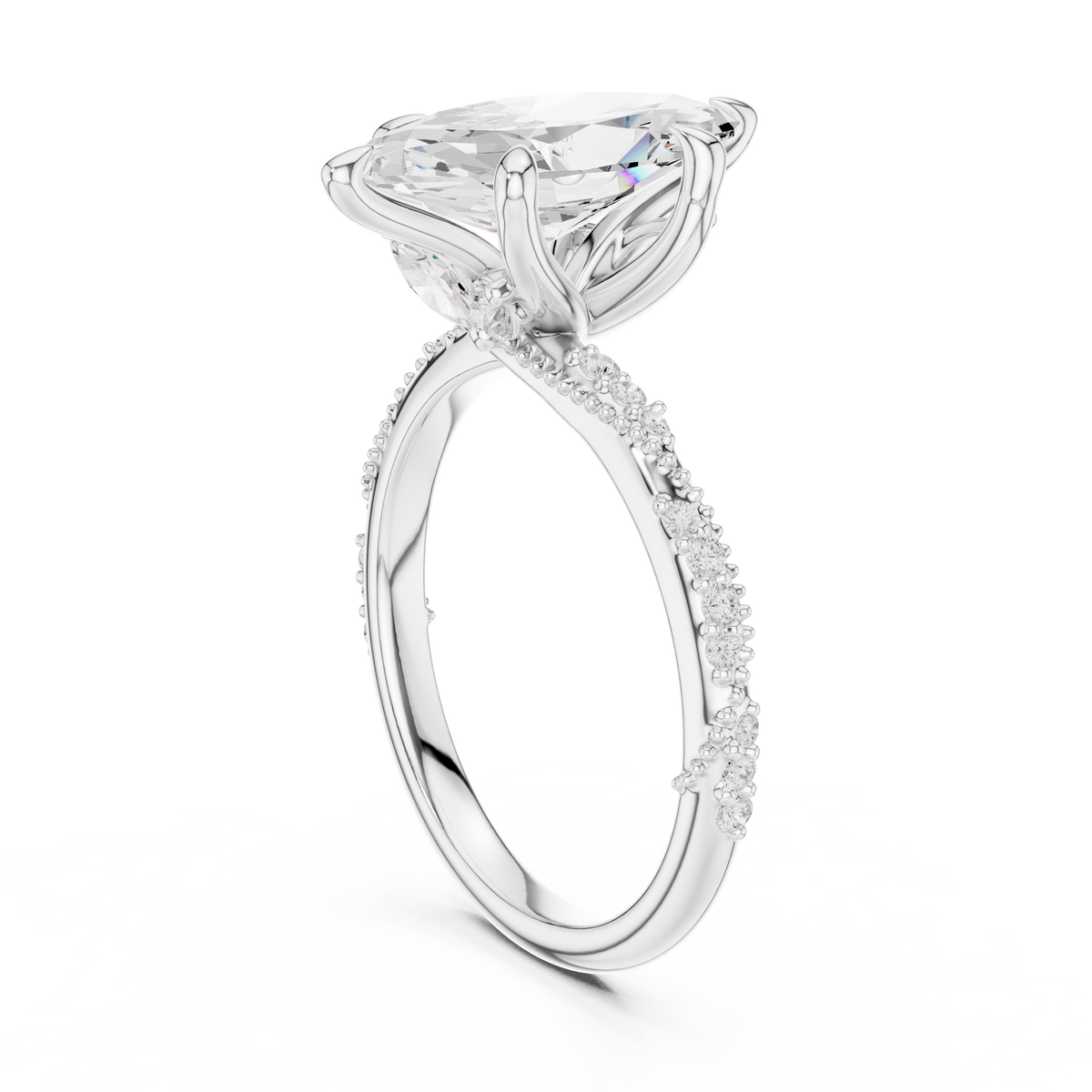 Marquise Cut Diamond Engagement Ring with Hidden Marquise Accents – view 2 of 12, lab grown diamond ring | Jewelix Atelier