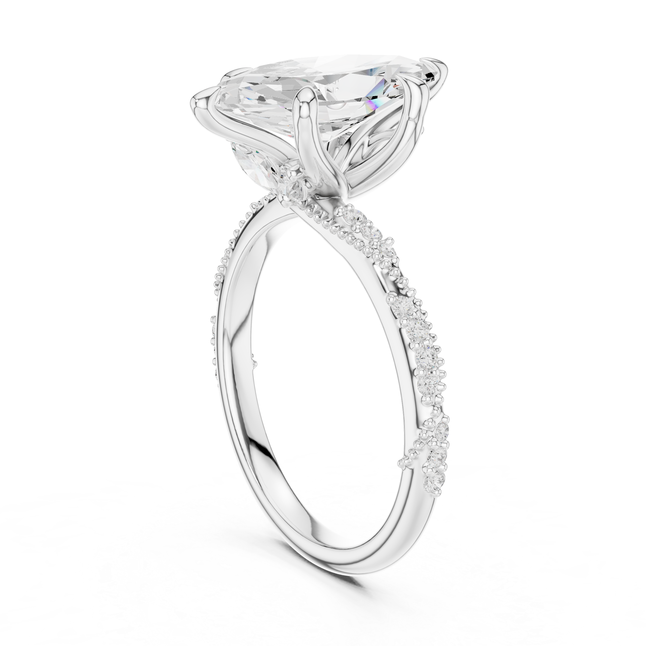 2.93 CT Marquise Cut Diamond Engagement Ring with Hidden Marquise Accents