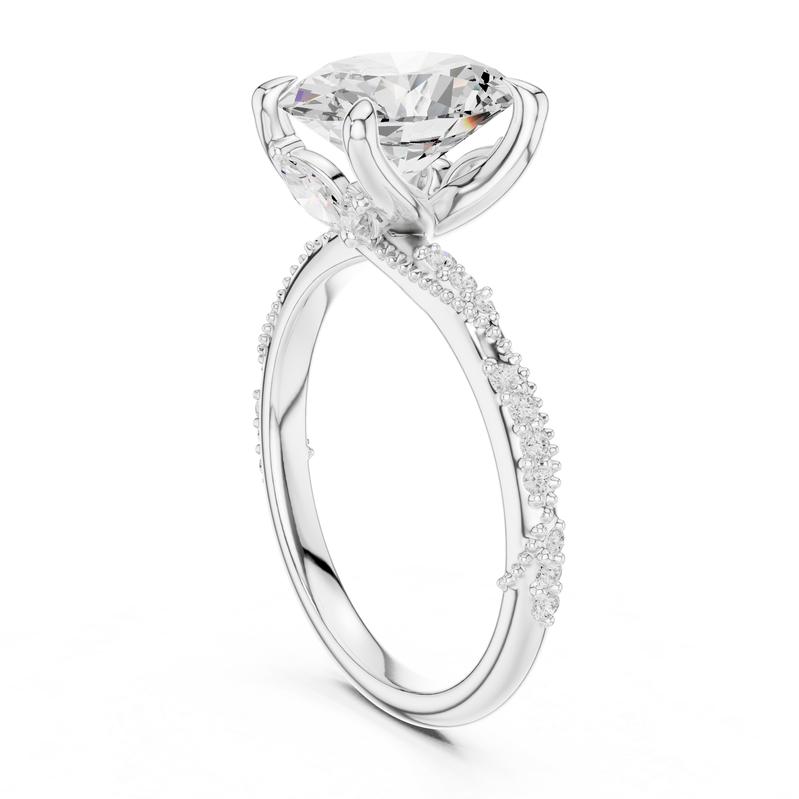Oval Cut Diamond Twisted Pavé Engagement Ring
