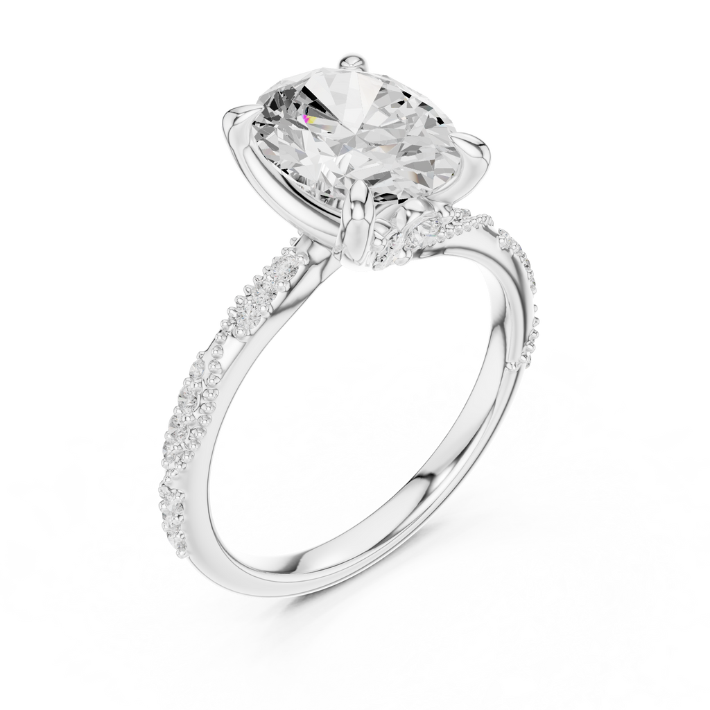 2.93 CT Oval Cut Diamond Hidden Accent Engagement Ring with Twisted Pavé Band