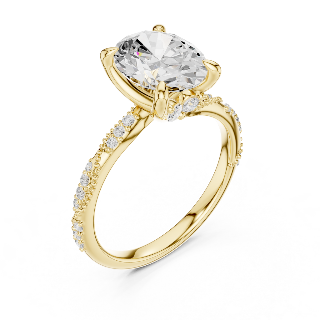 2.93 CT Oval Cut Diamond Hidden Accent Engagement Ring with Twisted Pavé Band