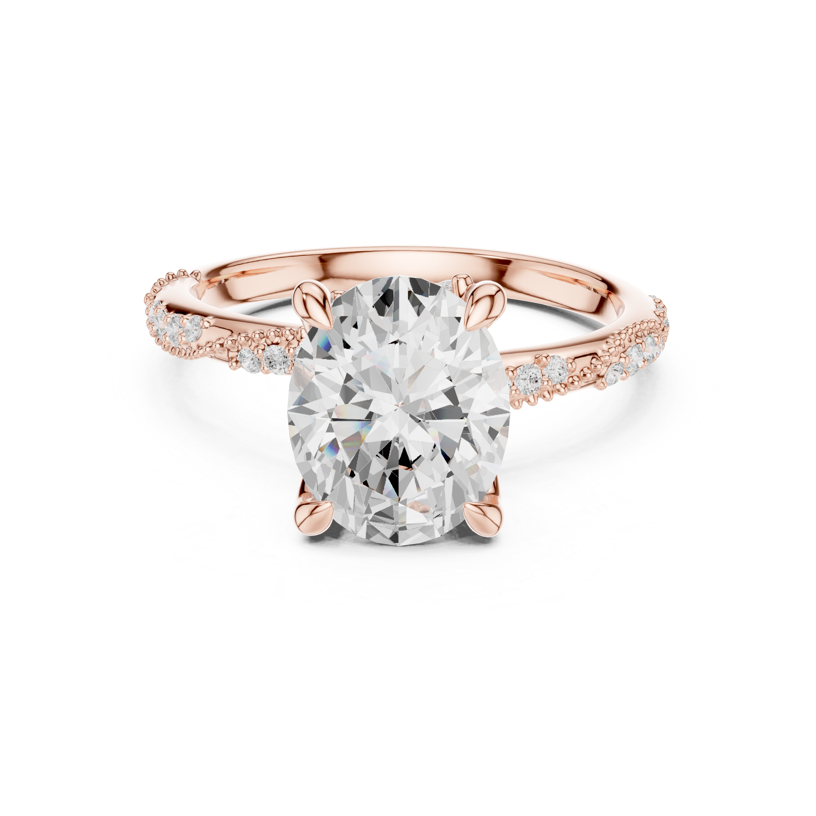 2.93 CT Oval Cut Diamond Hidden Accent Engagement Ring with Twisted Pavé Band