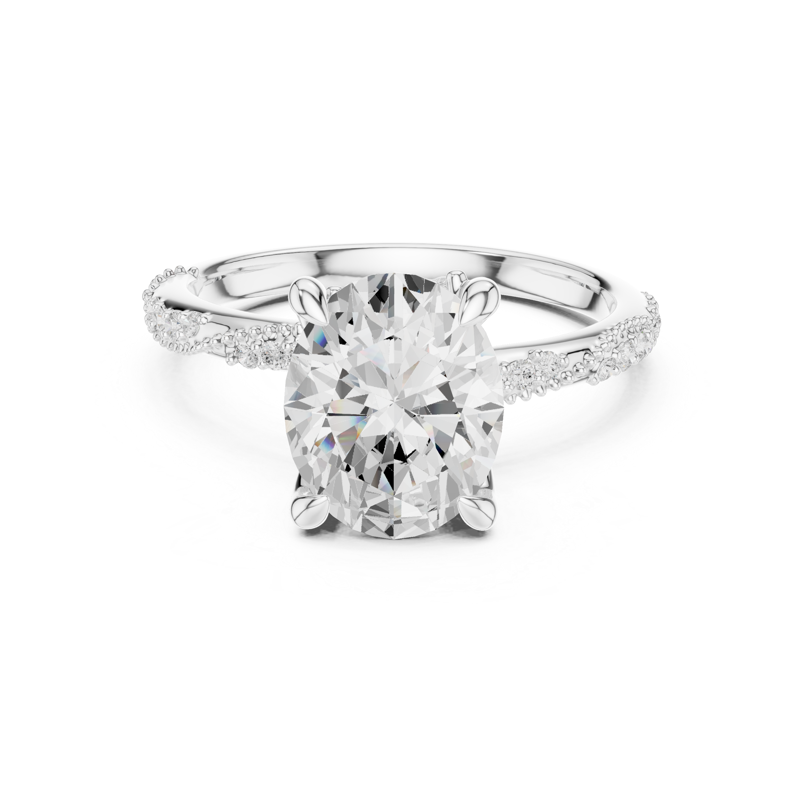 2.93 CT Oval Cut Diamond Hidden Accent Engagement Ring with Twisted Pavé Band