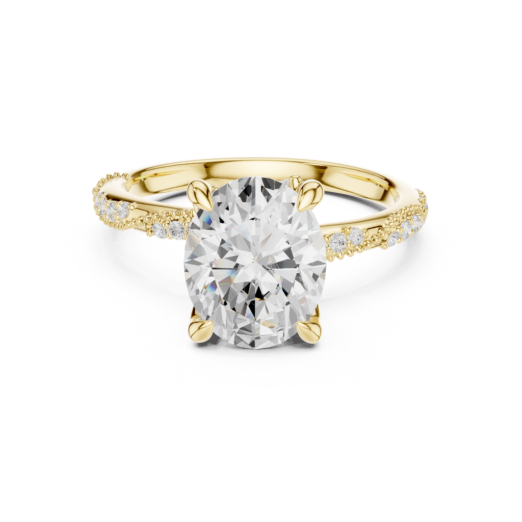 2.93 CT Oval Cut Diamond Hidden Accent Engagement Ring with Twisted Pavé Band