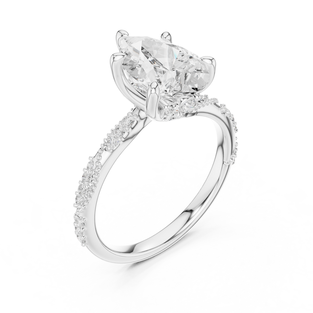 2.93 CT Pear Cut Diamond Hidden Accent Engagement Ring with Twisted Pavé Band
