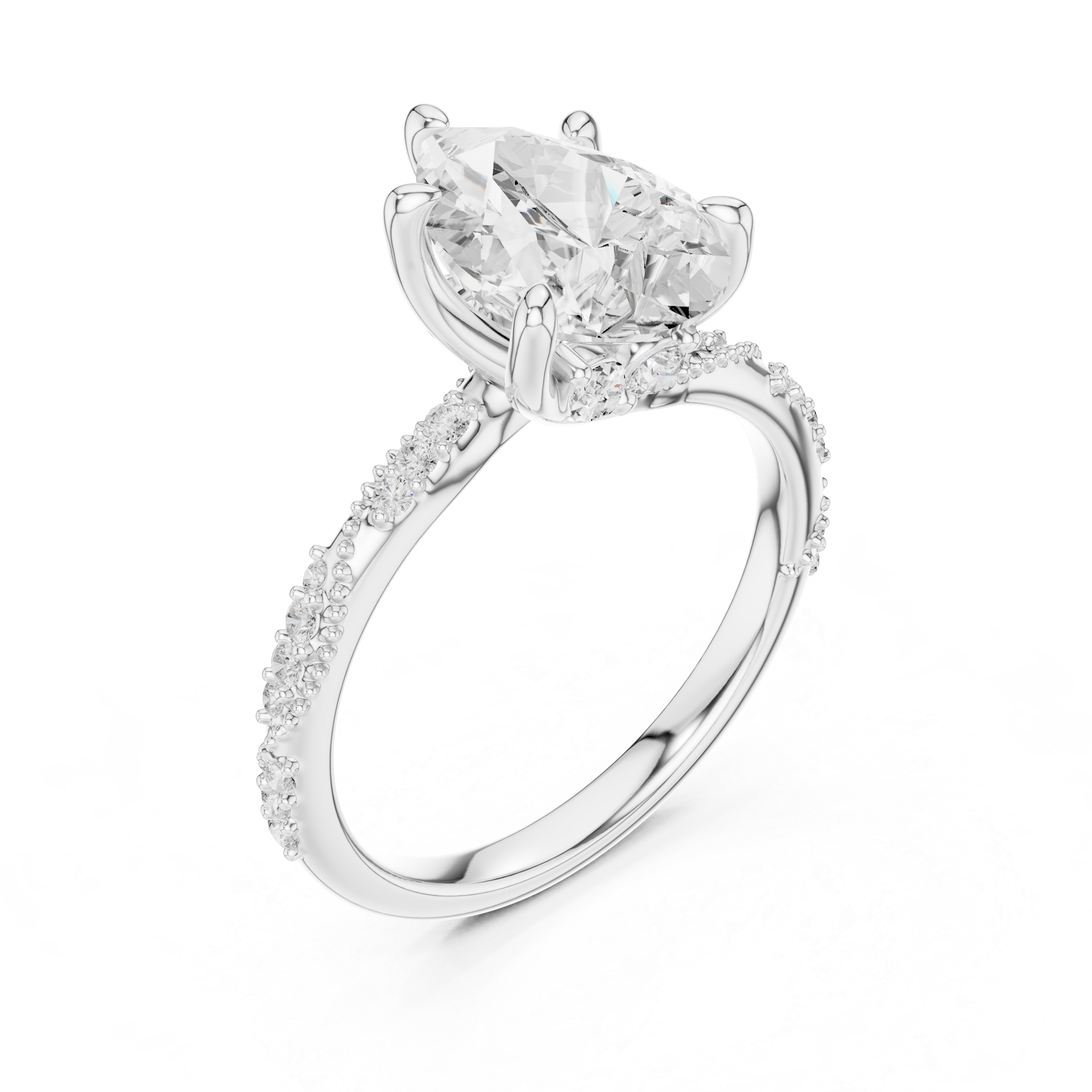 2.93 CT Pear Cut Diamond Hidden Accent Engagement Ring with Twisted Pavé Band