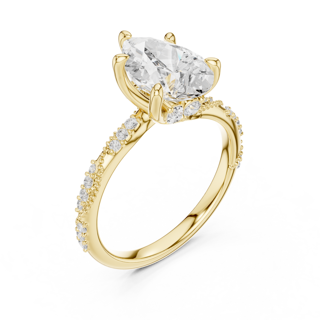 2.93 CT Pear Cut Diamond Hidden Accent Engagement Ring with Twisted Pavé Band