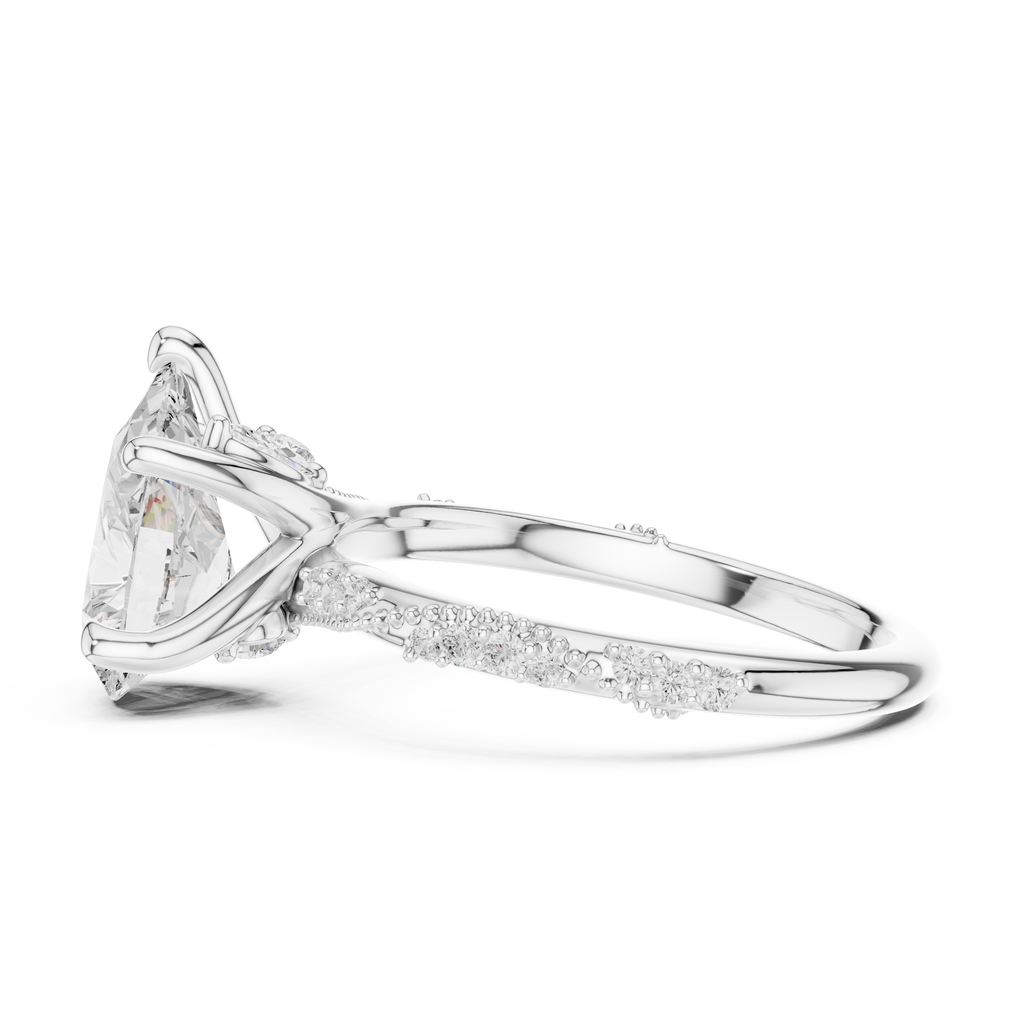 2.93 CT Pear Cut Diamond Hidden Accent Engagement Ring with Twisted Pavé Band