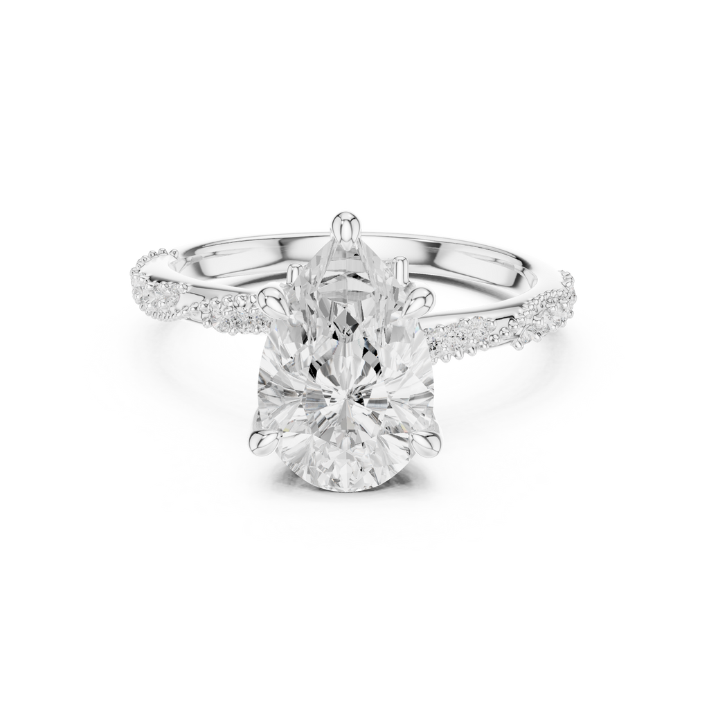 2.93 CT Pear Cut Diamond Hidden Accent Engagement Ring with Twisted Pavé Band