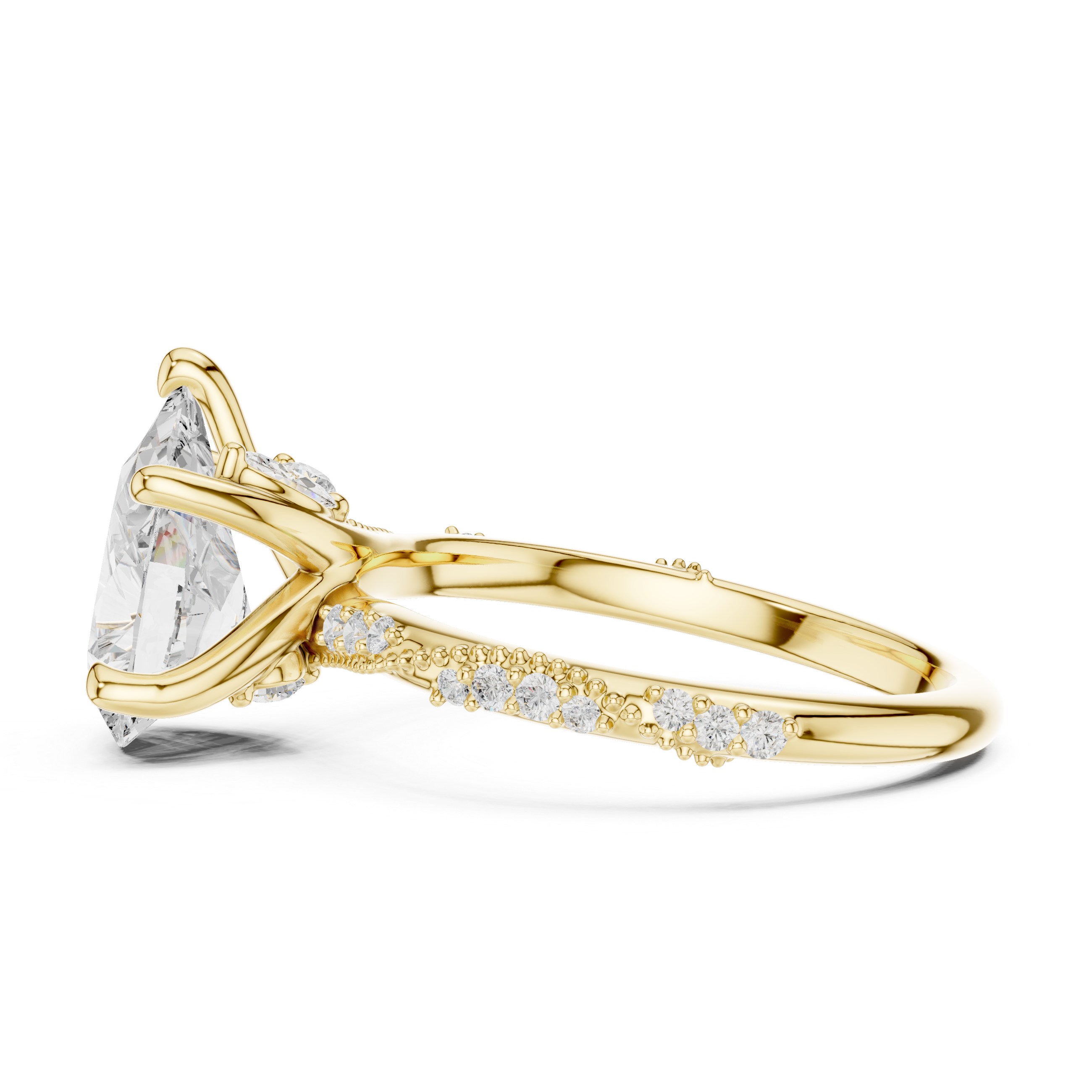 2.93 CT Pear Cut Diamond Hidden Accent Engagement Ring with Twisted Pavé Band