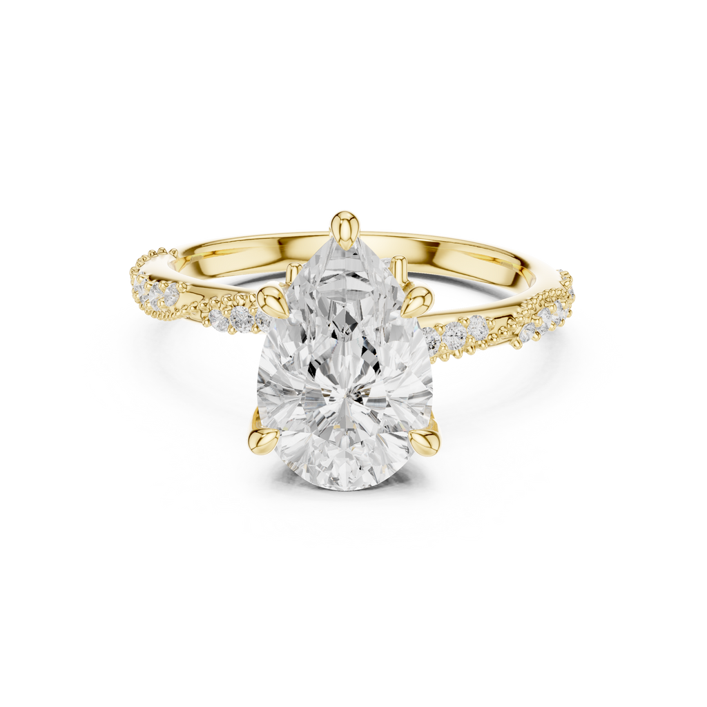 2.93 CT Pear Cut Diamond Hidden Accent Engagement Ring with Twisted Pavé Band