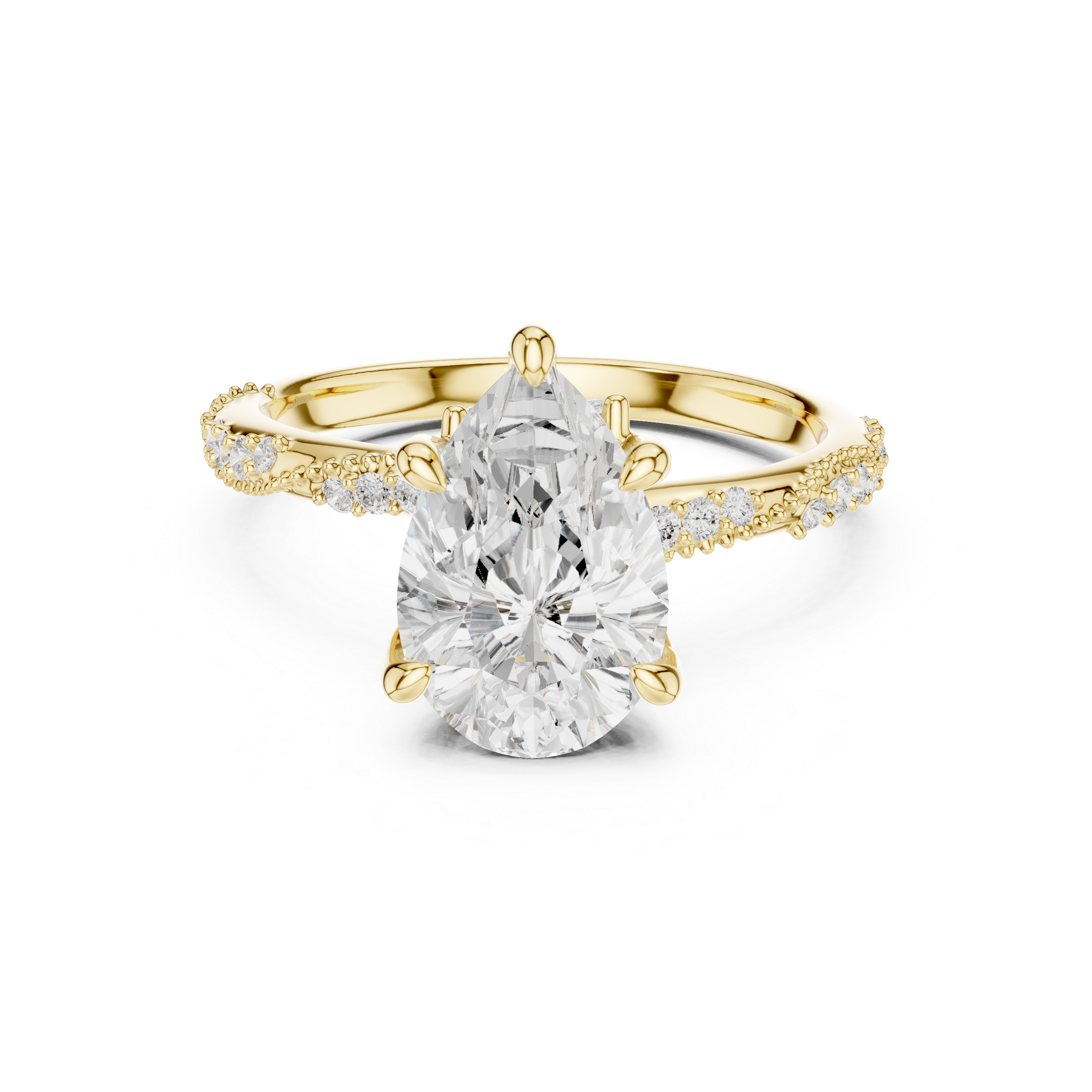 2.93 CT Pear Cut Diamond Hidden Accent Engagement Ring with Twisted Pavé Band