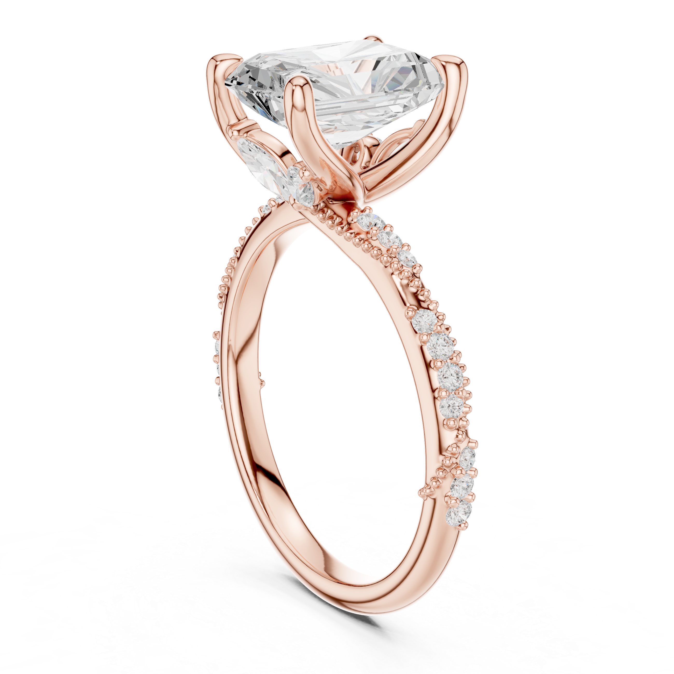 Radiant Cut Diamond Twisted Pavé Engagement Ring
