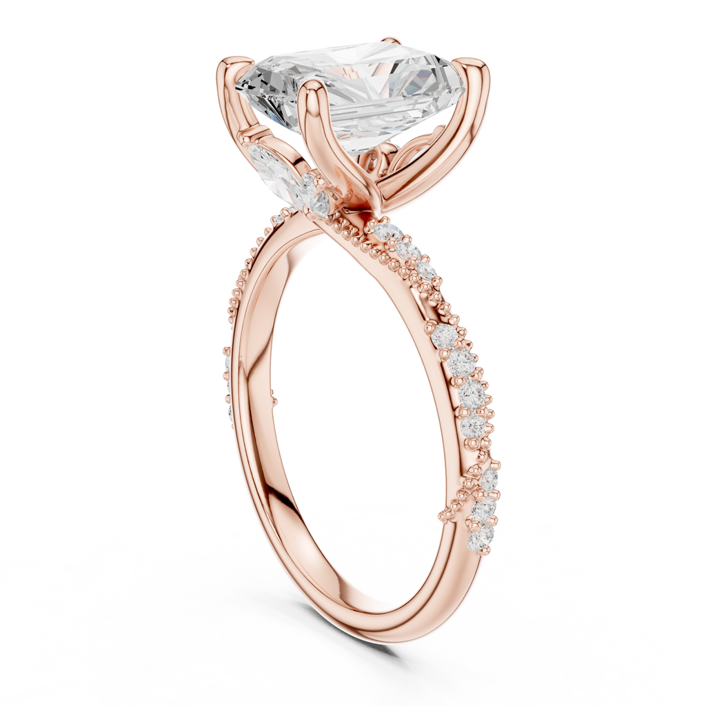 2.93 CT Radiant Cut Diamond Hidden Accent Engagement Ring with Twisted Pavé Band