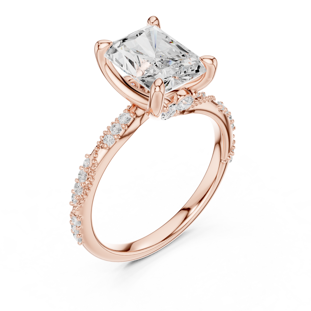 2.93 CT Radiant Cut Diamond Hidden Accent Engagement Ring with Twisted Pavé Band