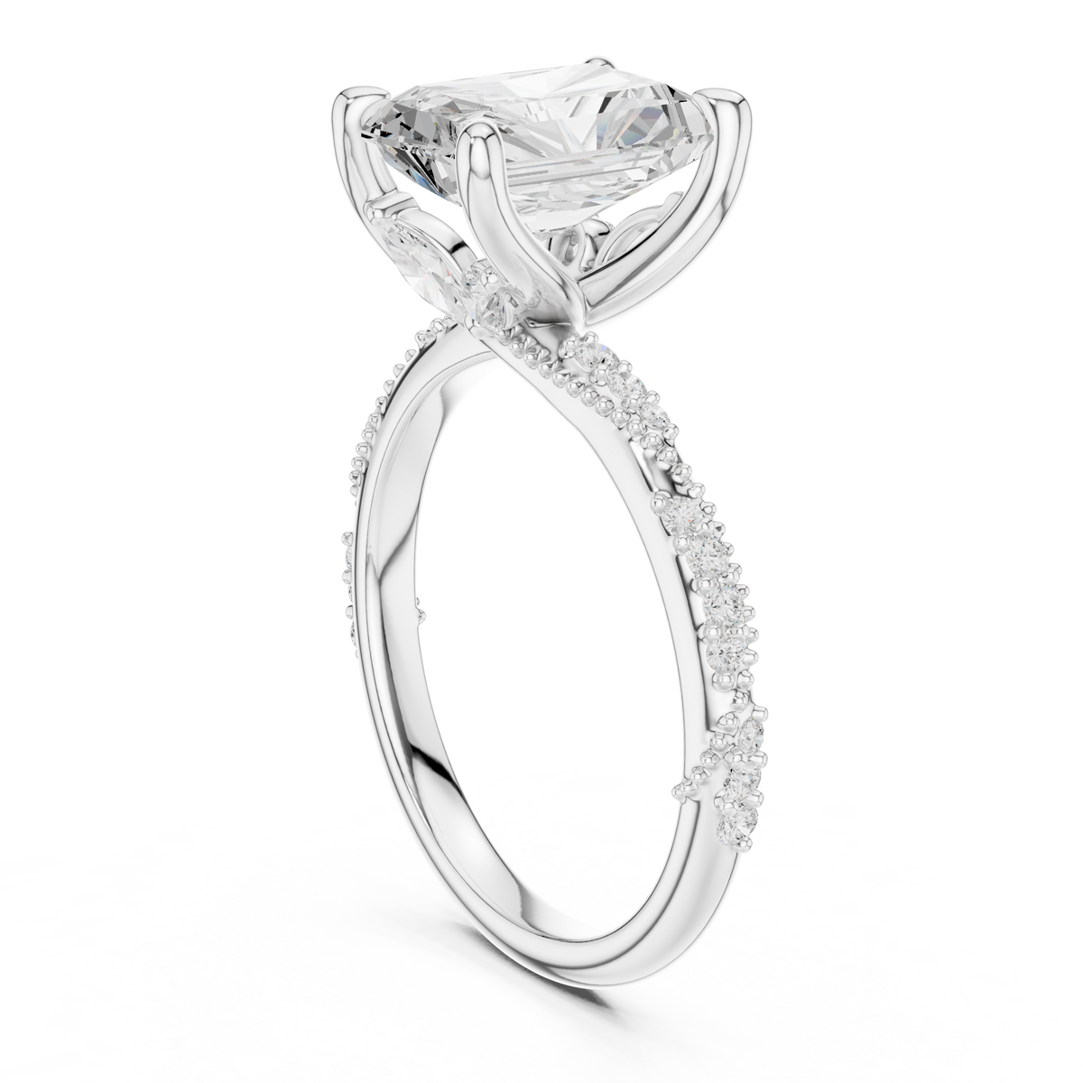 Radiant Cut Diamond Twisted Pavé Engagement Ring – view 2 of 12, lab grown diamond ring | Jewelix Atelier