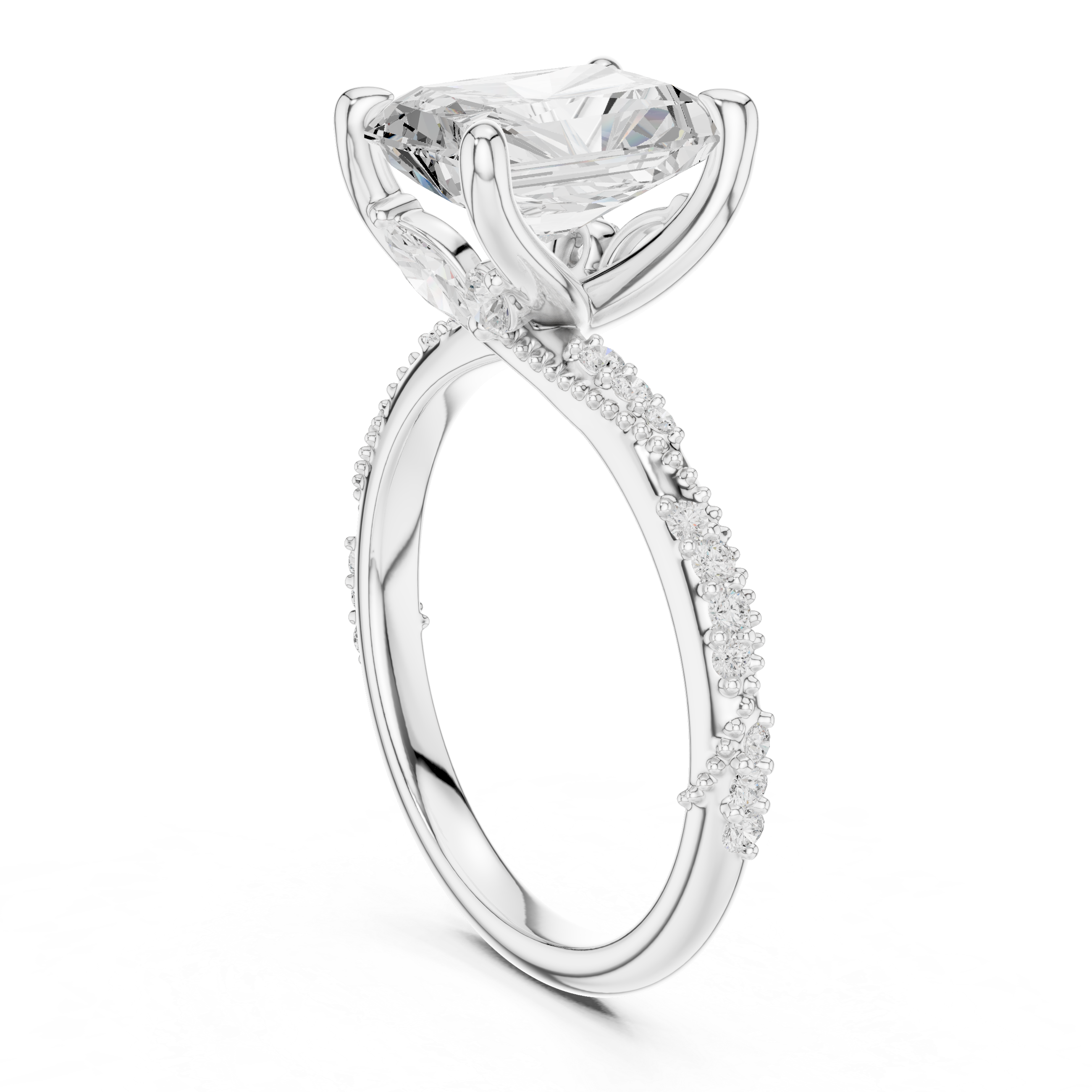 Radiant Cut Diamond Twisted Pavé Engagement Ring