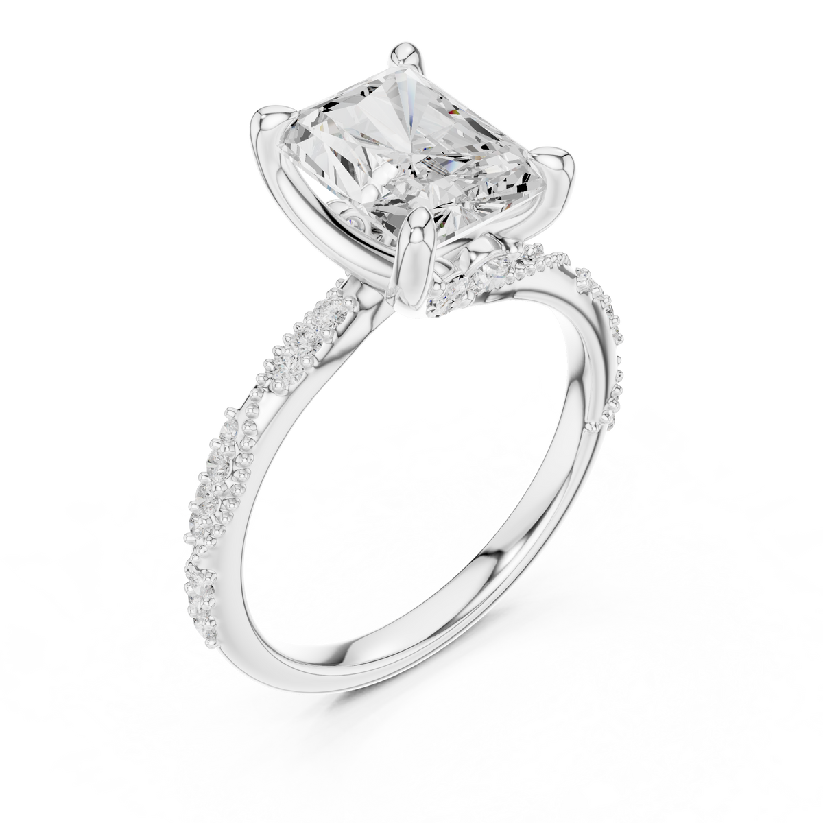 Radiant Cut Diamond Hidden Accent Engagement Ring with Twisted – view 3 of 12, lab grown diamond band | Jewelix Atelier