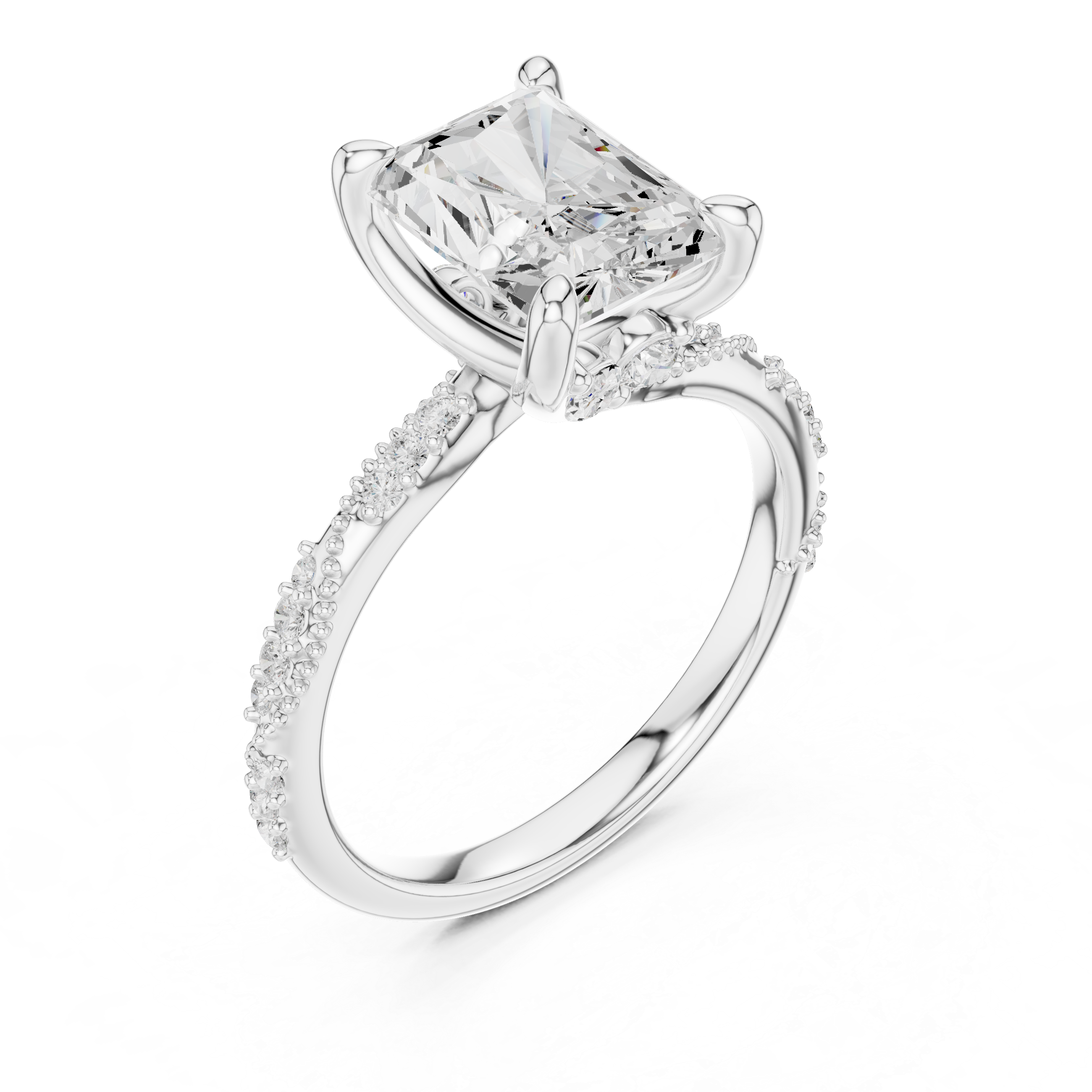 2.93 CT Radiant Cut Diamond Hidden Accent Engagement Ring with Twisted Pavé Band