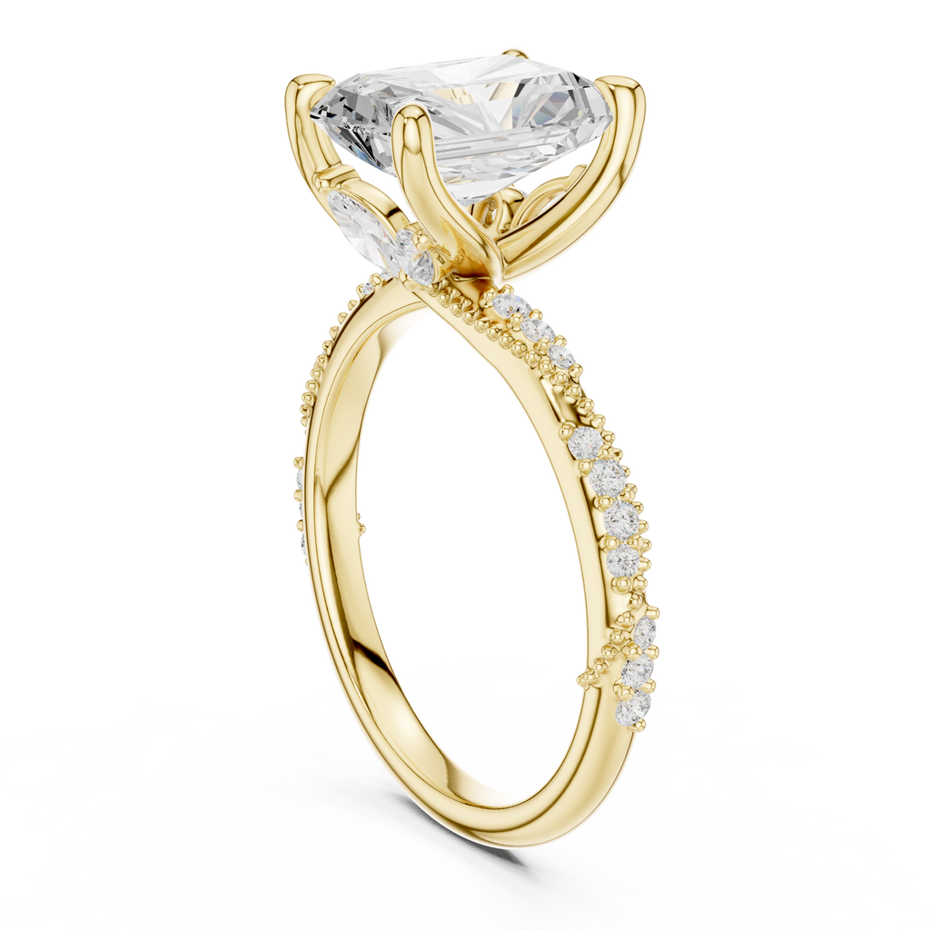 2.93 CT Radiant Cut Diamond Hidden Accent Engagement Ring with Twisted Pavé Band