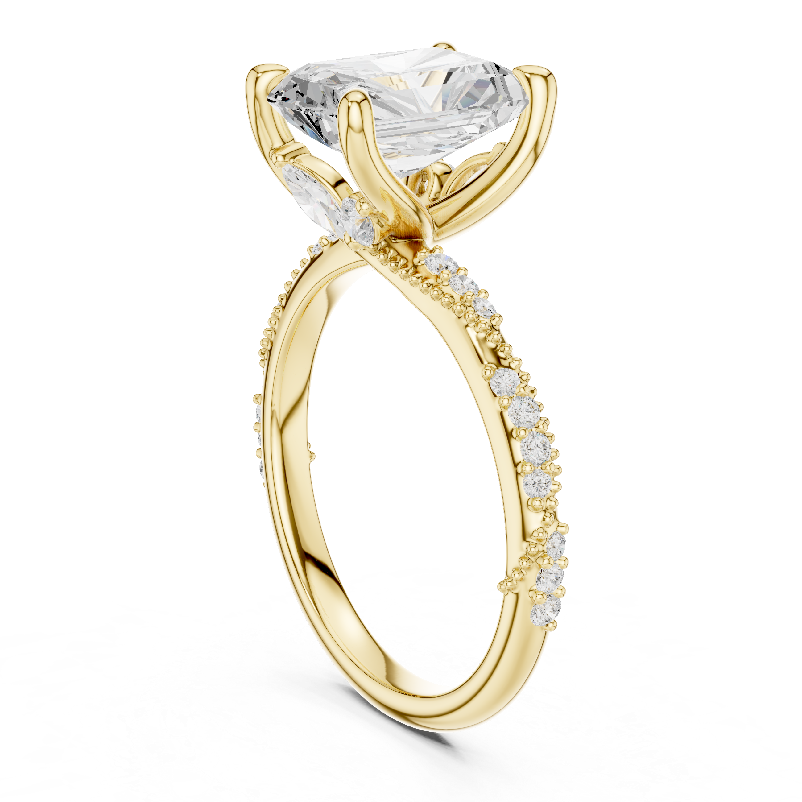 2.93 CT Radiant Cut Diamond Hidden Accent Engagement Ring with Twisted Pavé Band