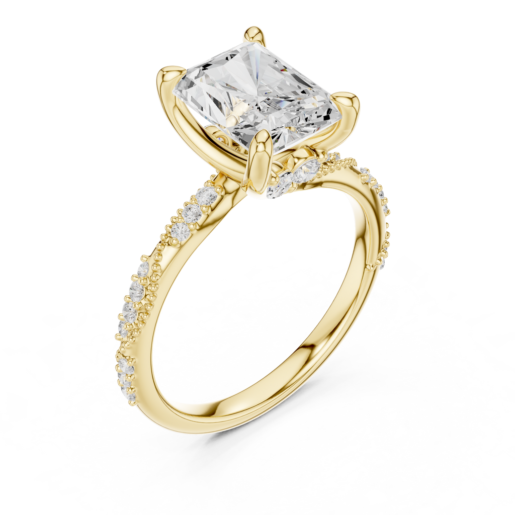 2.93 CT Radiant Cut Diamond Hidden Accent Engagement Ring with Twisted Pavé Band