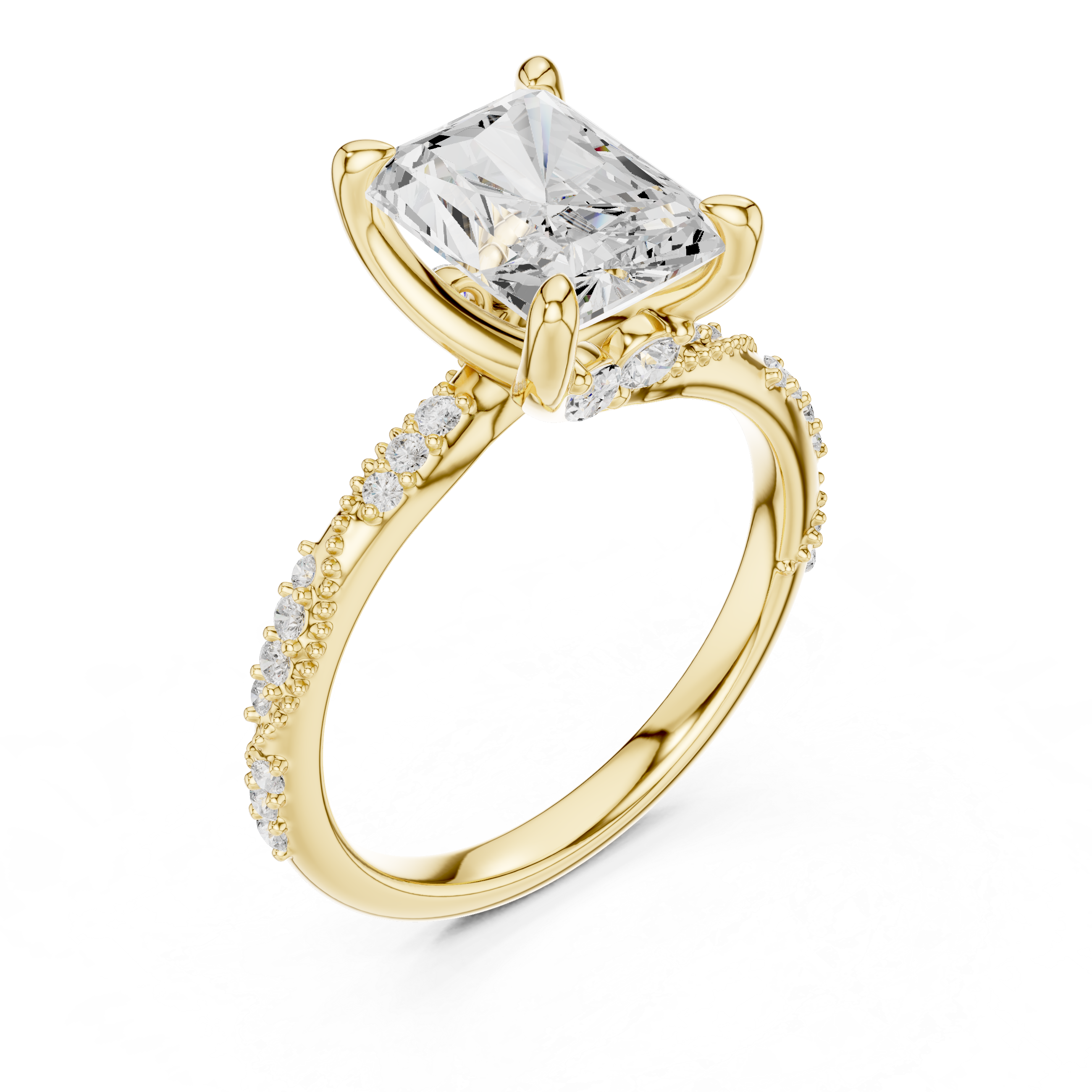 2.93 CT Radiant Cut Diamond Hidden Accent Engagement Ring with Twisted Pavé Band