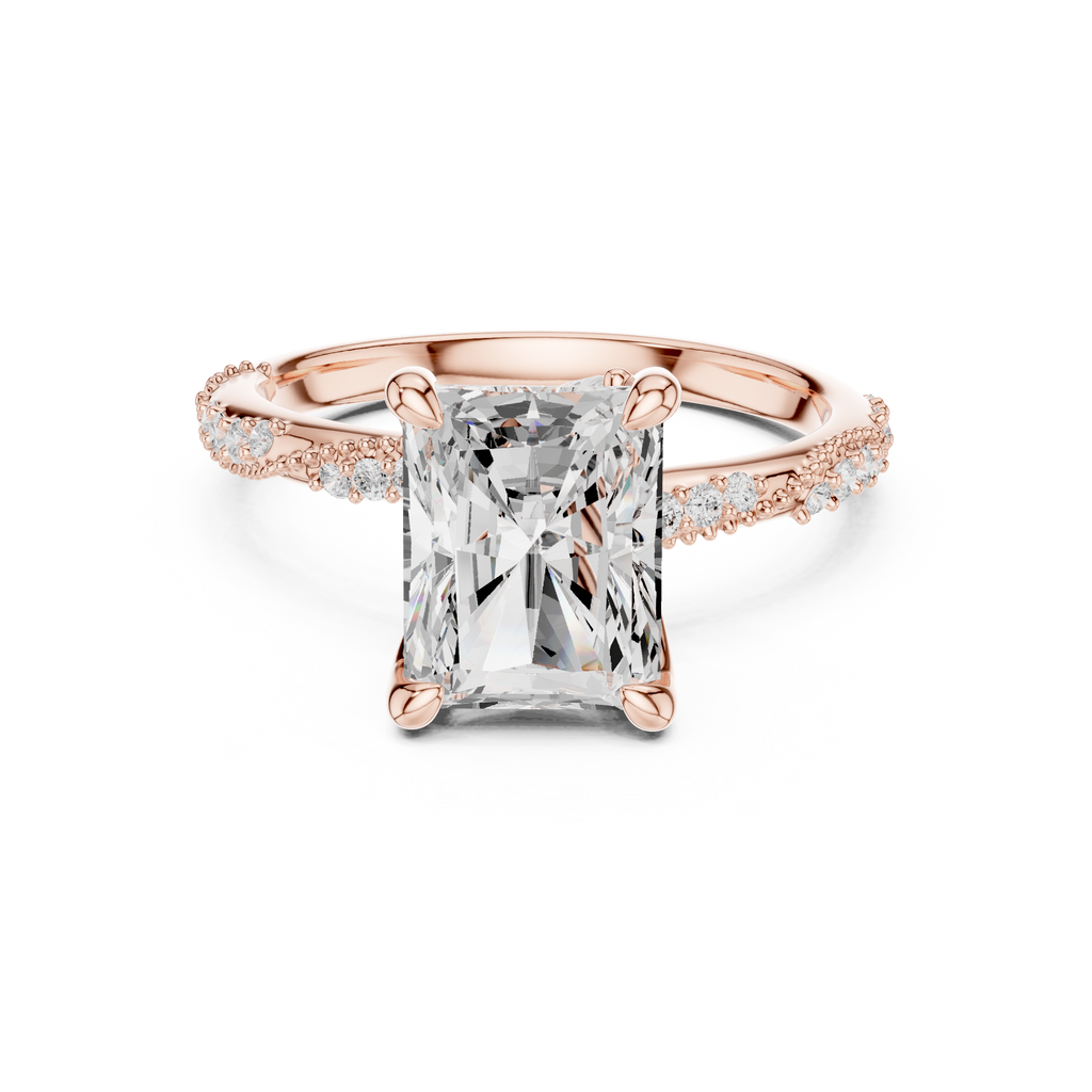 2.93 CT Radiant Cut Diamond Hidden Accent Engagement Ring with Twisted Pavé Band