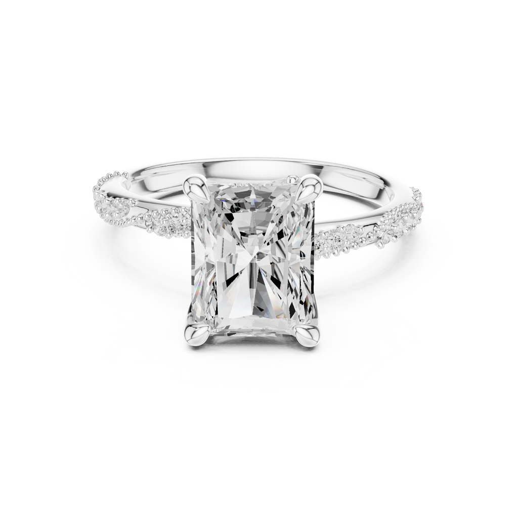 Radiant Cut Diamond Twisted Pavé Engagement Ring
