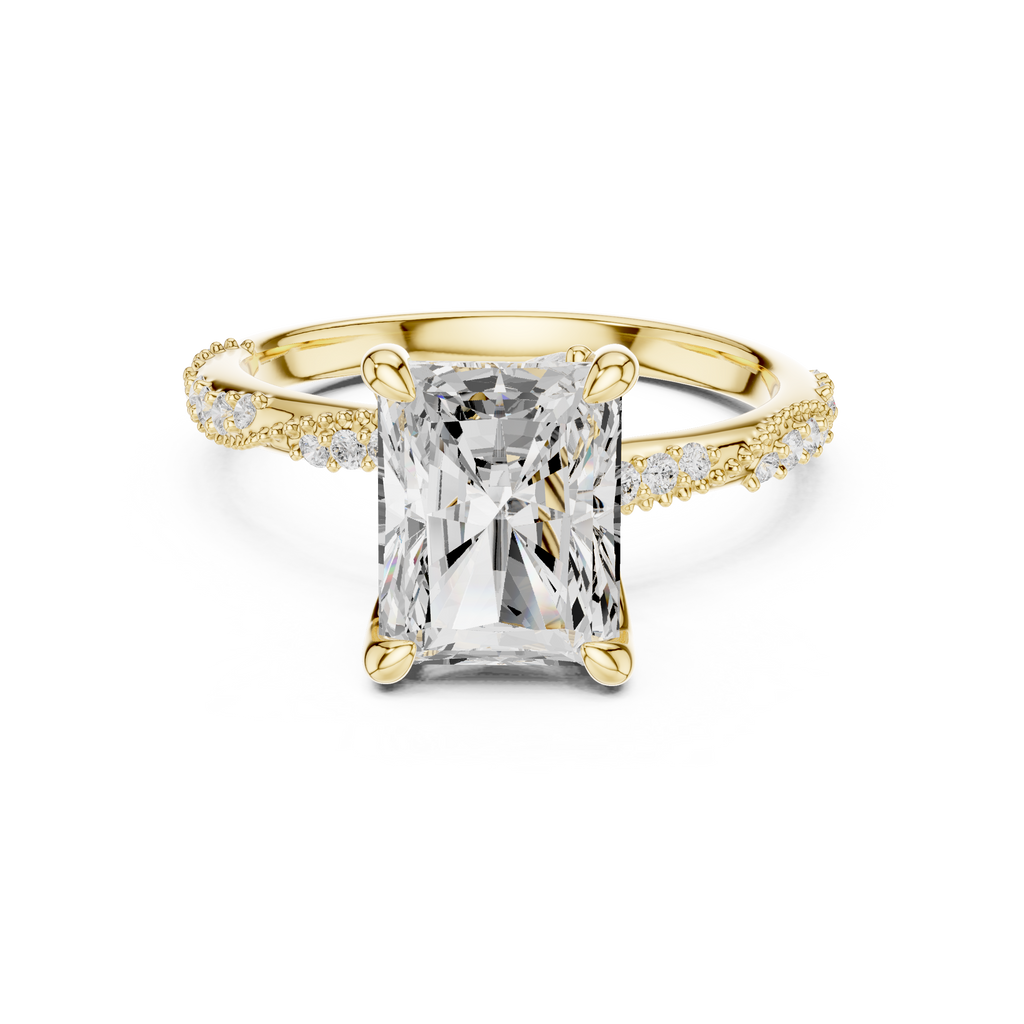 2.93 CT Radiant Cut Diamond Hidden Accent Engagement Ring with Twisted Pavé Band