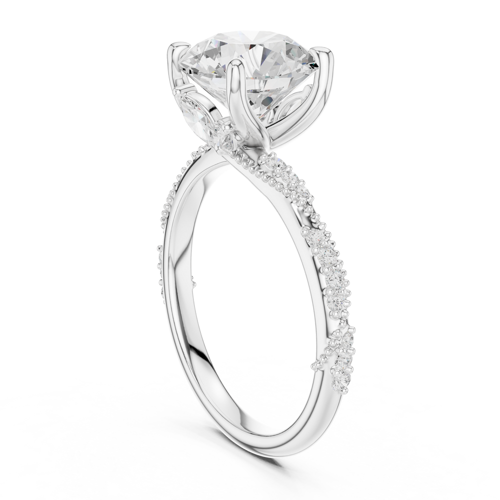 2.93 CT Round Brilliant Diamond Hidden Accent Engagement Ring with Twisted Pavé Band