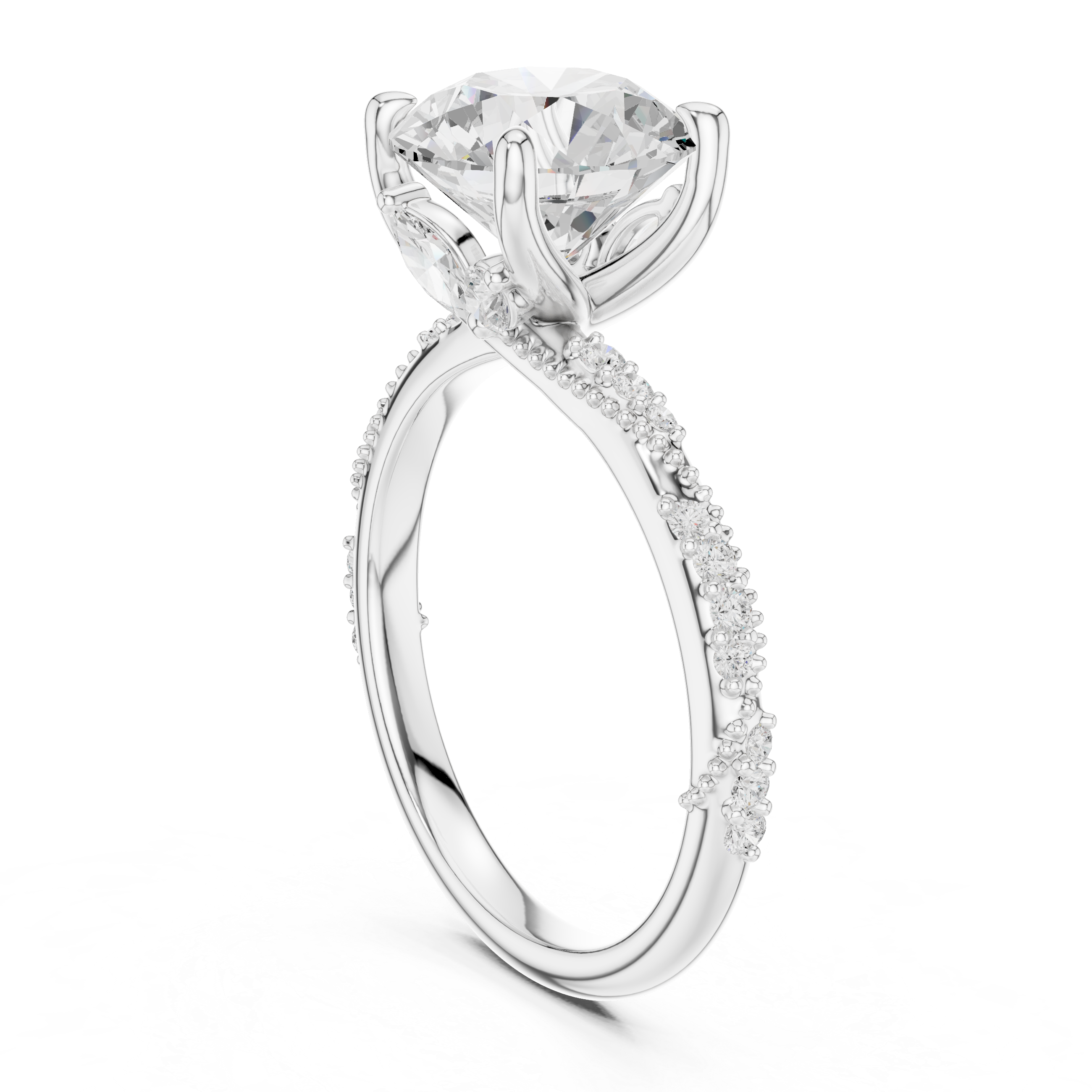 2.93 CT Round Brilliant Diamond Hidden Accent Engagement Ring with Twisted Pavé Band